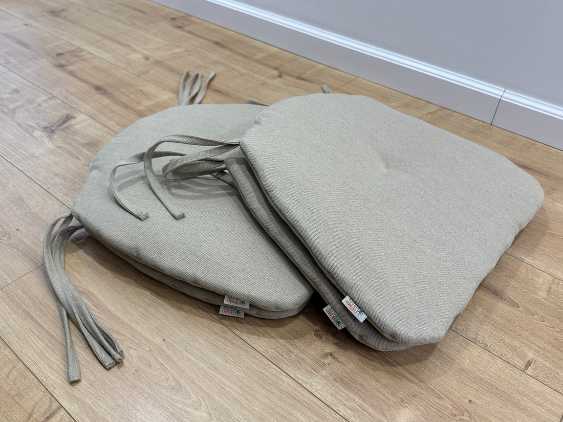 Hemp Linen seat cushion for chair with ties filled organic hemp fiber in natural non dyed linen fabric Chair Cushion Pillow seat custom size