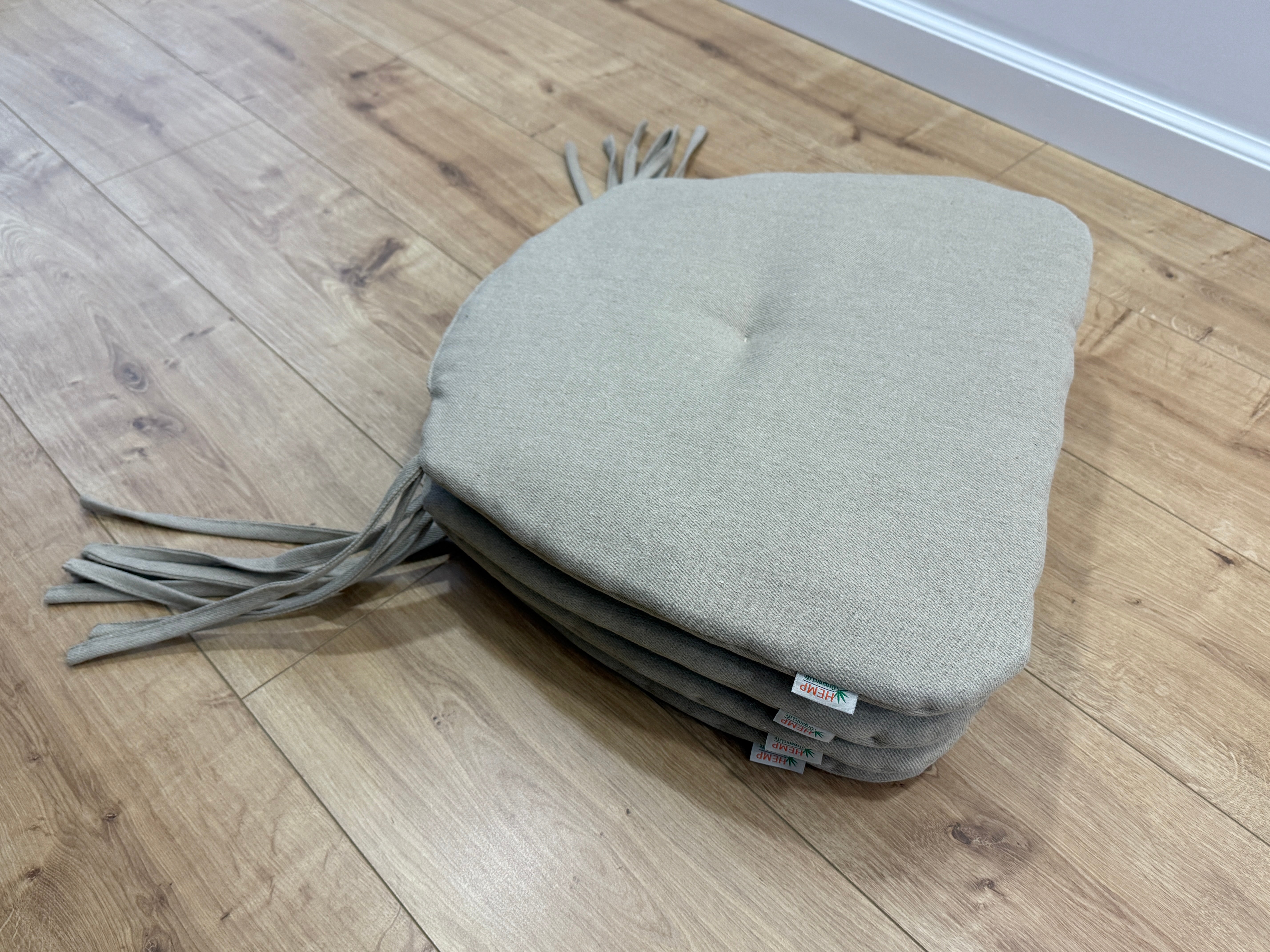Hemp Linen seat cushion for chair with ties filled organic hemp fiber in natural non dyed linen fabric Chair Cushion Pillow seat custom size