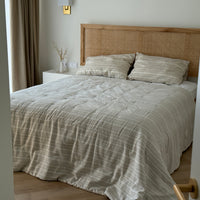 Organic Hemp Linen Quilt Blanket Hemp Fiber Fill, "Country stripes" quilted