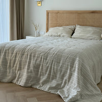 Organic Hemp Linen Quilt Blanket Hemp Fiber Fill, "Country stripes" quilted