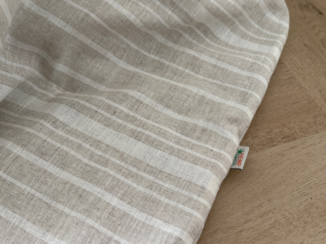 Organic Hemp Linen Quilt Blanket Hemp Fiber Fill, "Country stripes" quilted