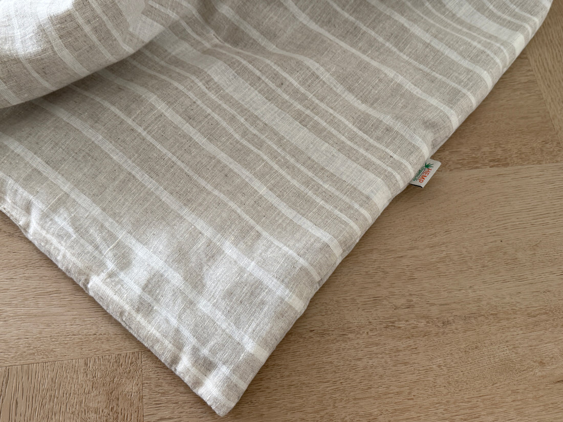 Organic Hemp Linen Quilt Blanket Hemp Fiber Fill, "Country stripes" quilted