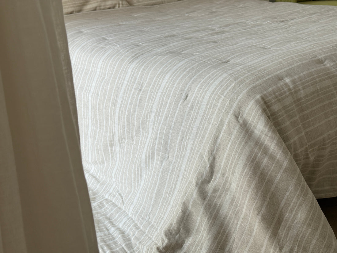 Organic Hemp Linen Quilt Blanket Hemp Fiber Fill, "Country stripes" quilted