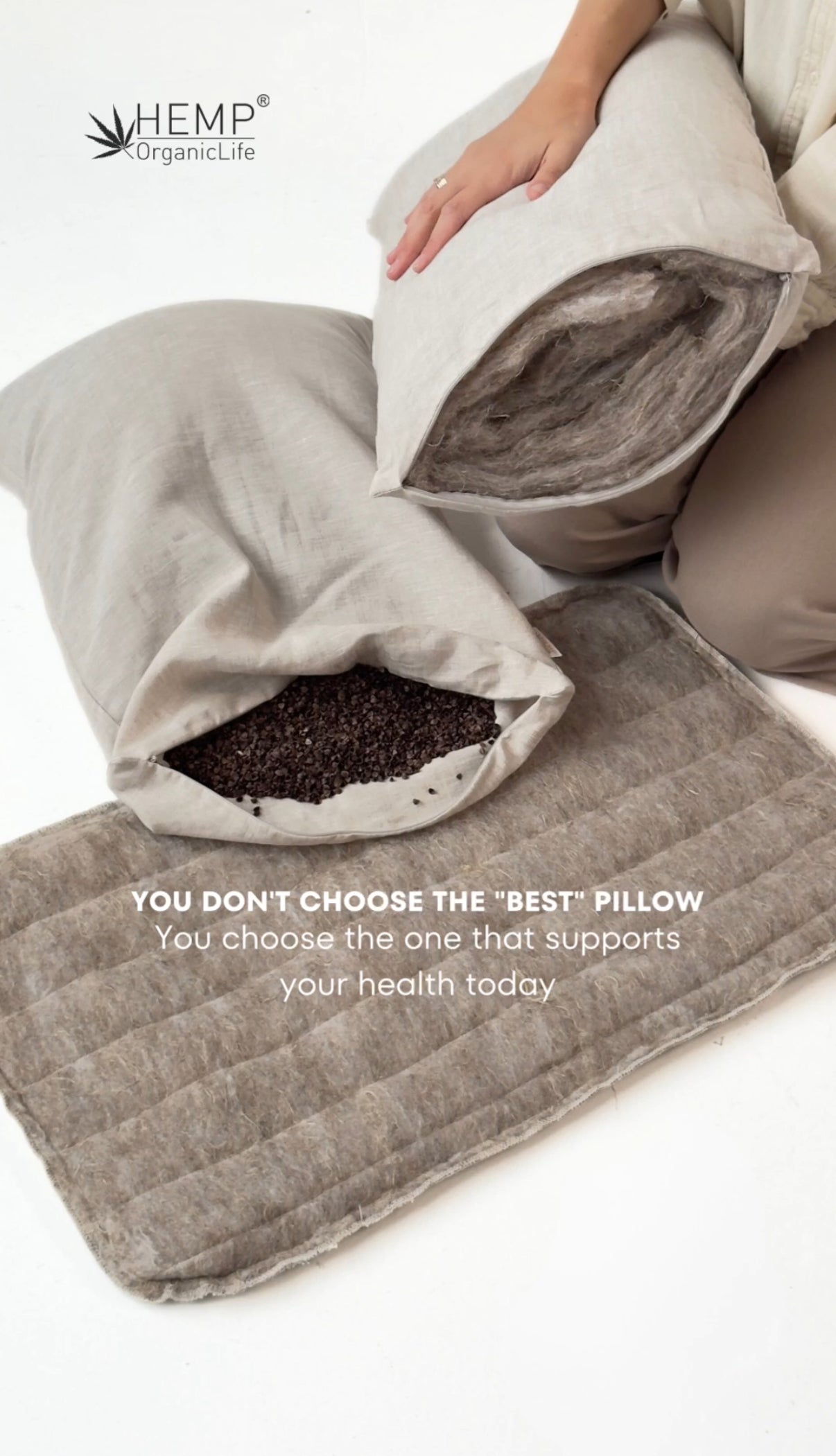 One Cover + Two Pillows Hemp quilted cover with Hemp filled pillow & Buckwheat hulls pillow Natural Choice for Conscious Sleep