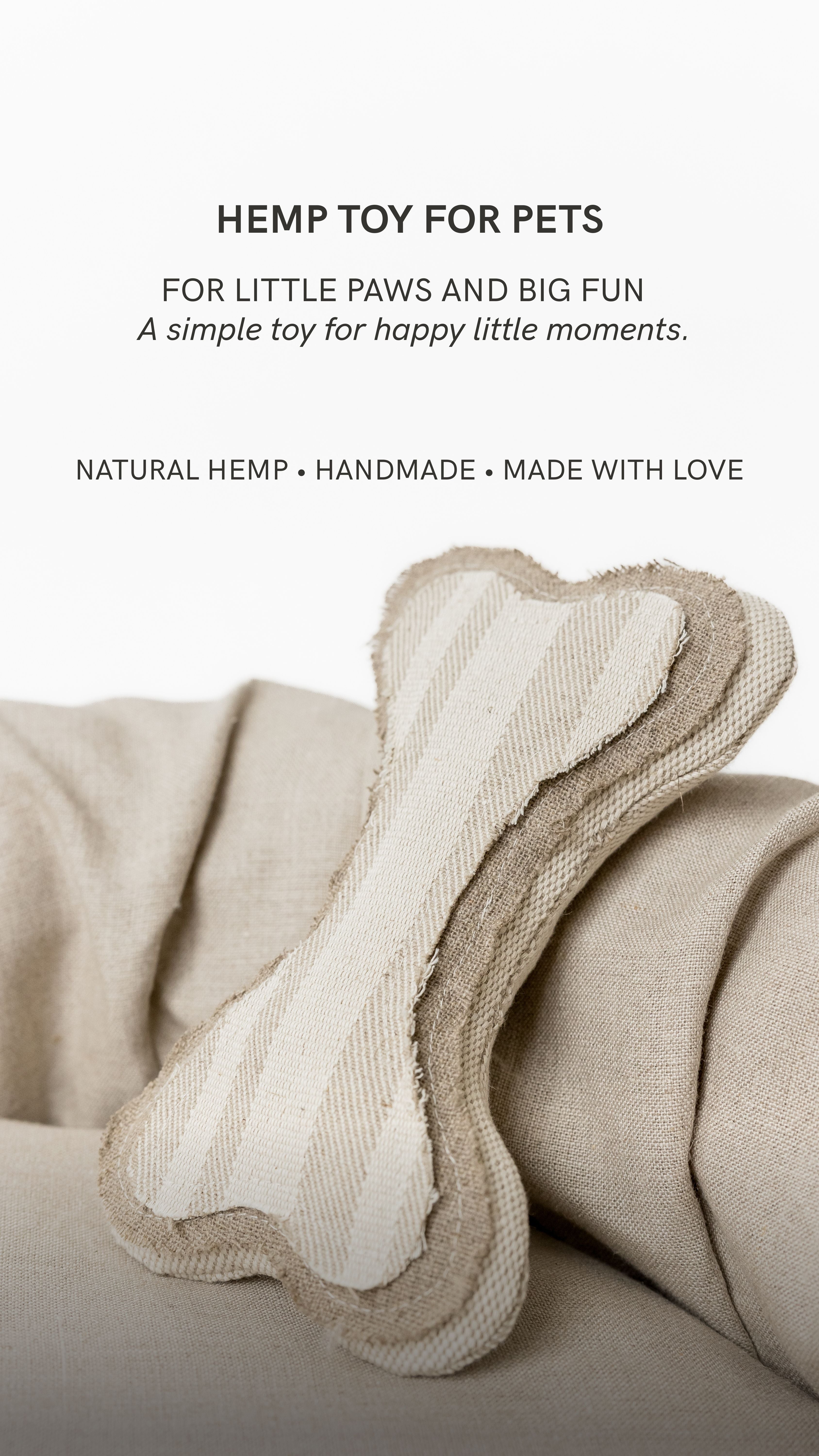 Hemp Pet Toy Hemp Bone for Dog organic hemp fiber filler in linen Cotton fabric
