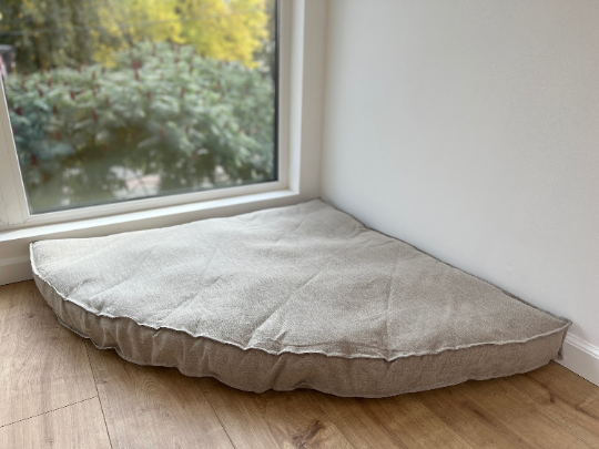Hemp Reading nook cushion with removable cover Hemp fiber filler in cotton fabric with linen light pink cover/Floor cushion custom made size