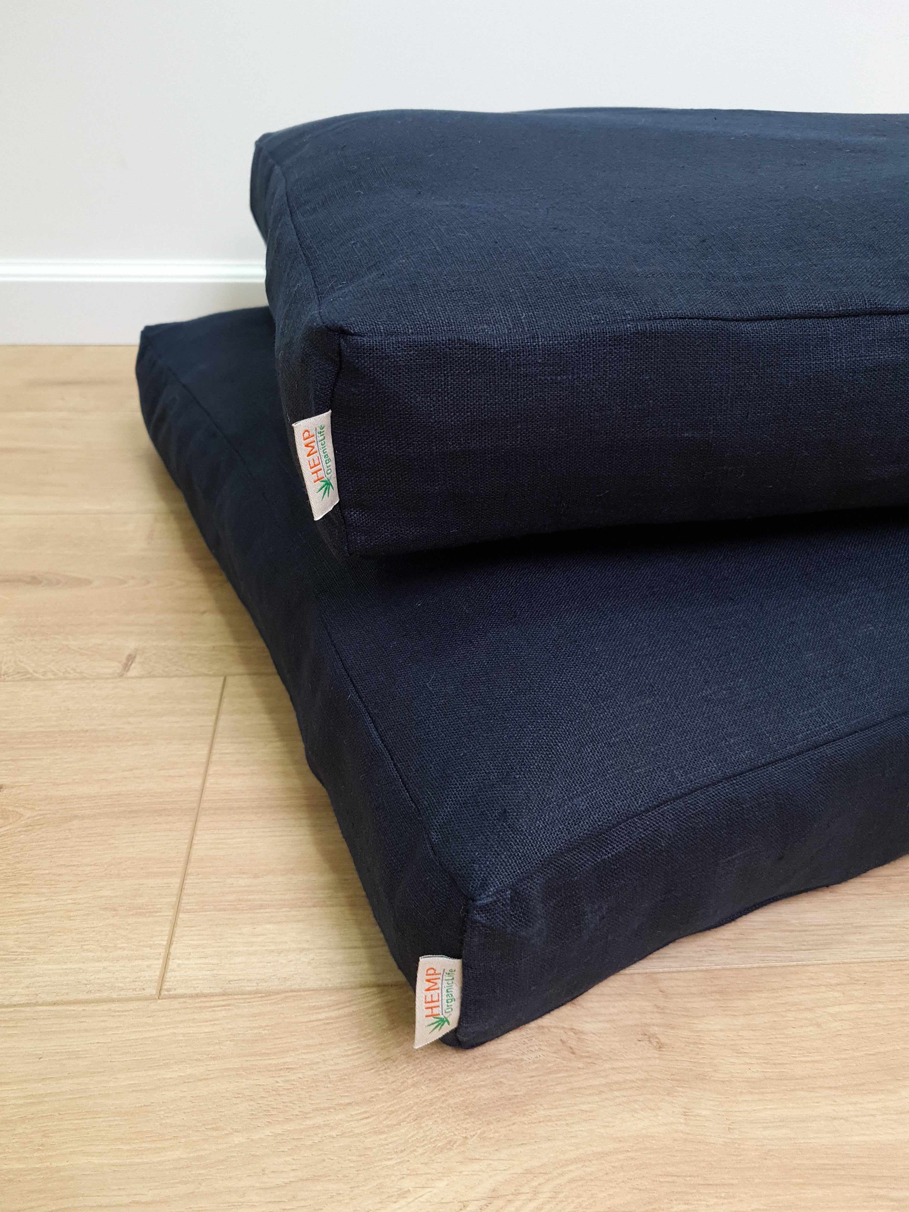 Hemp cushion with removable cover Hemp fiber filling in cotton fabric with linen cover Floor cushion custom made size