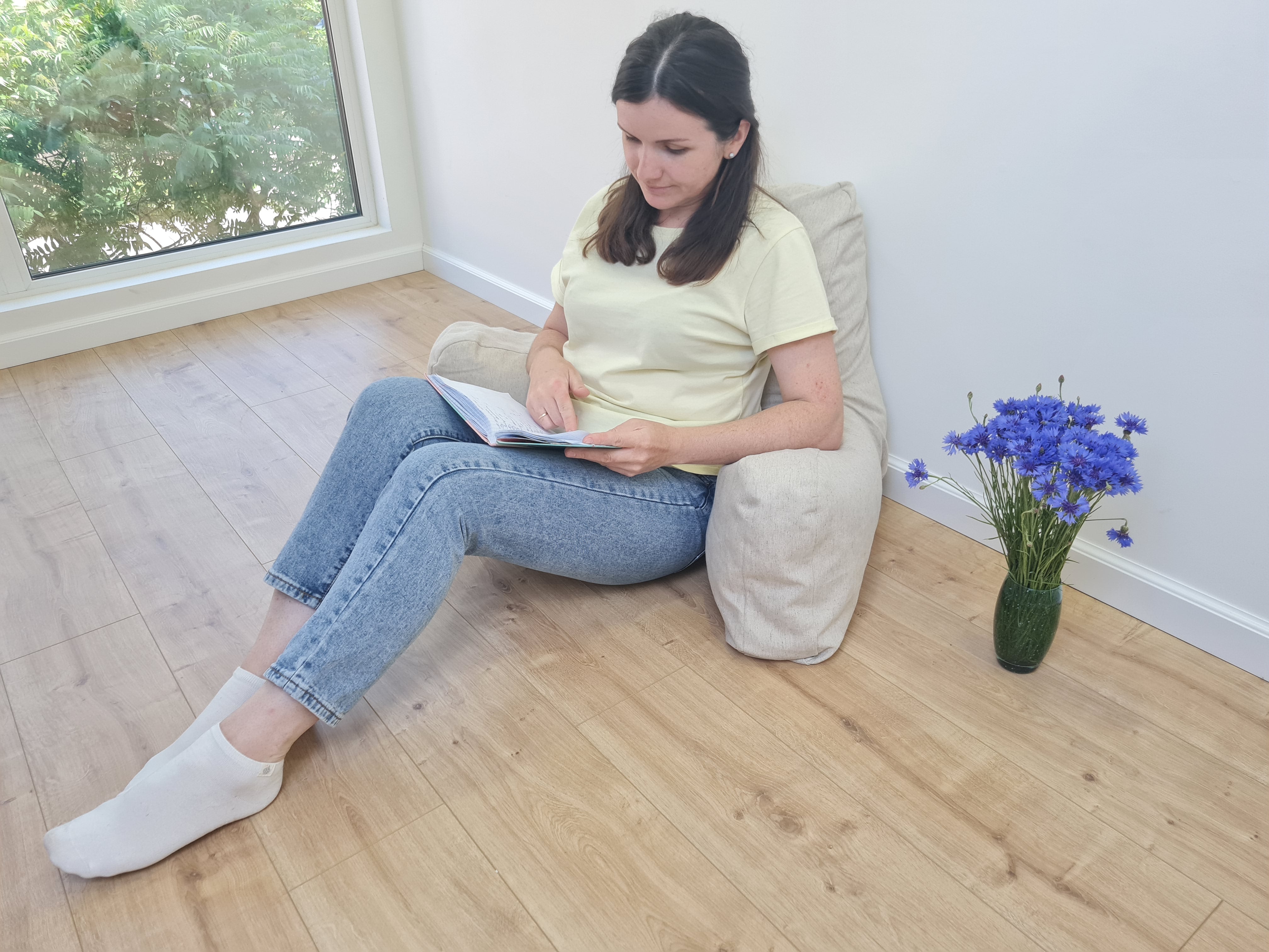 Hemp back cushion filled organic hemp fiber filling with natural linen removable zippered cover