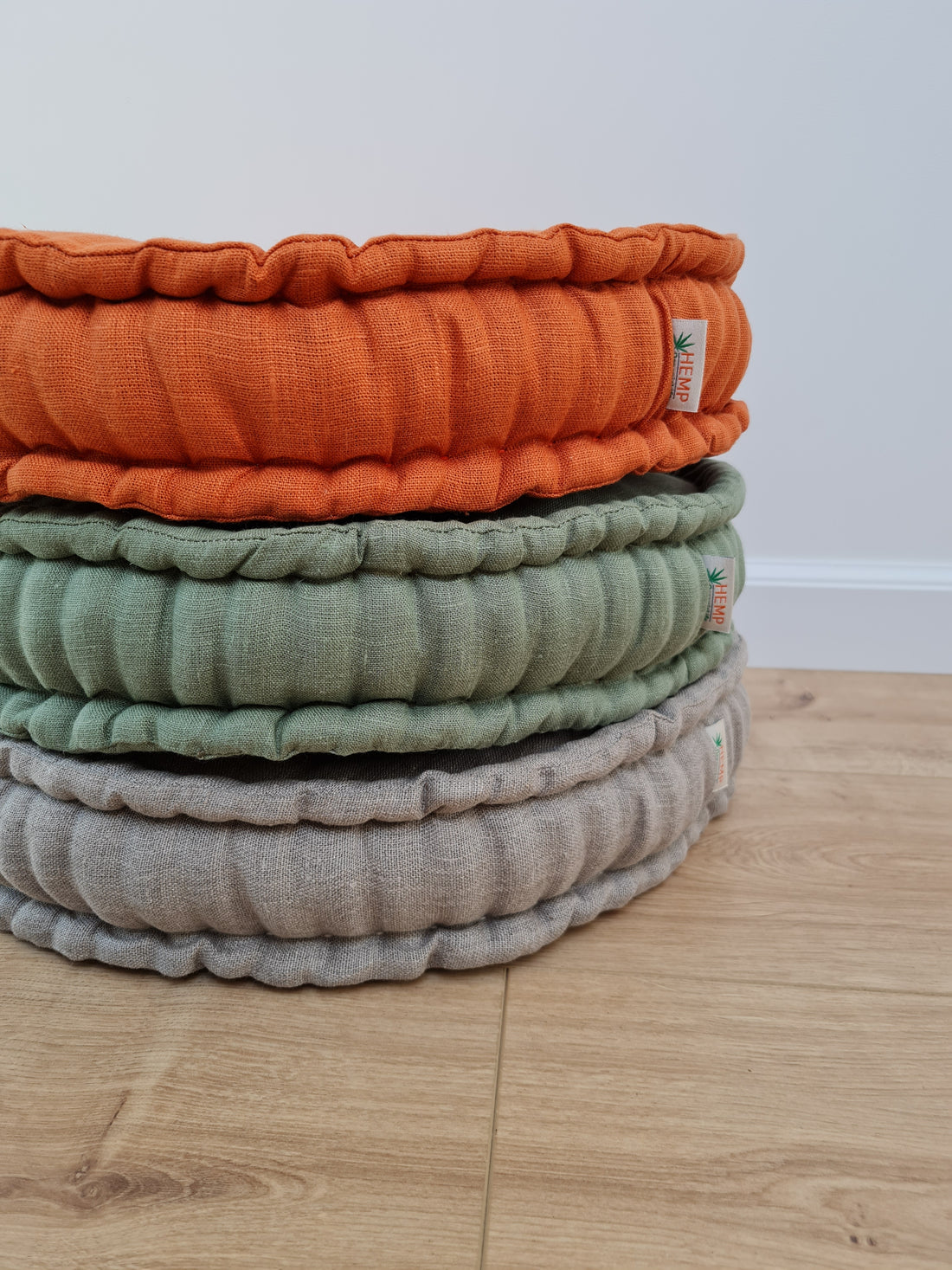 Round Hemp Cushion filled Hemp Fiber in natural Linen fabric organic Floor Chair cushion Meditation pillow custom made size