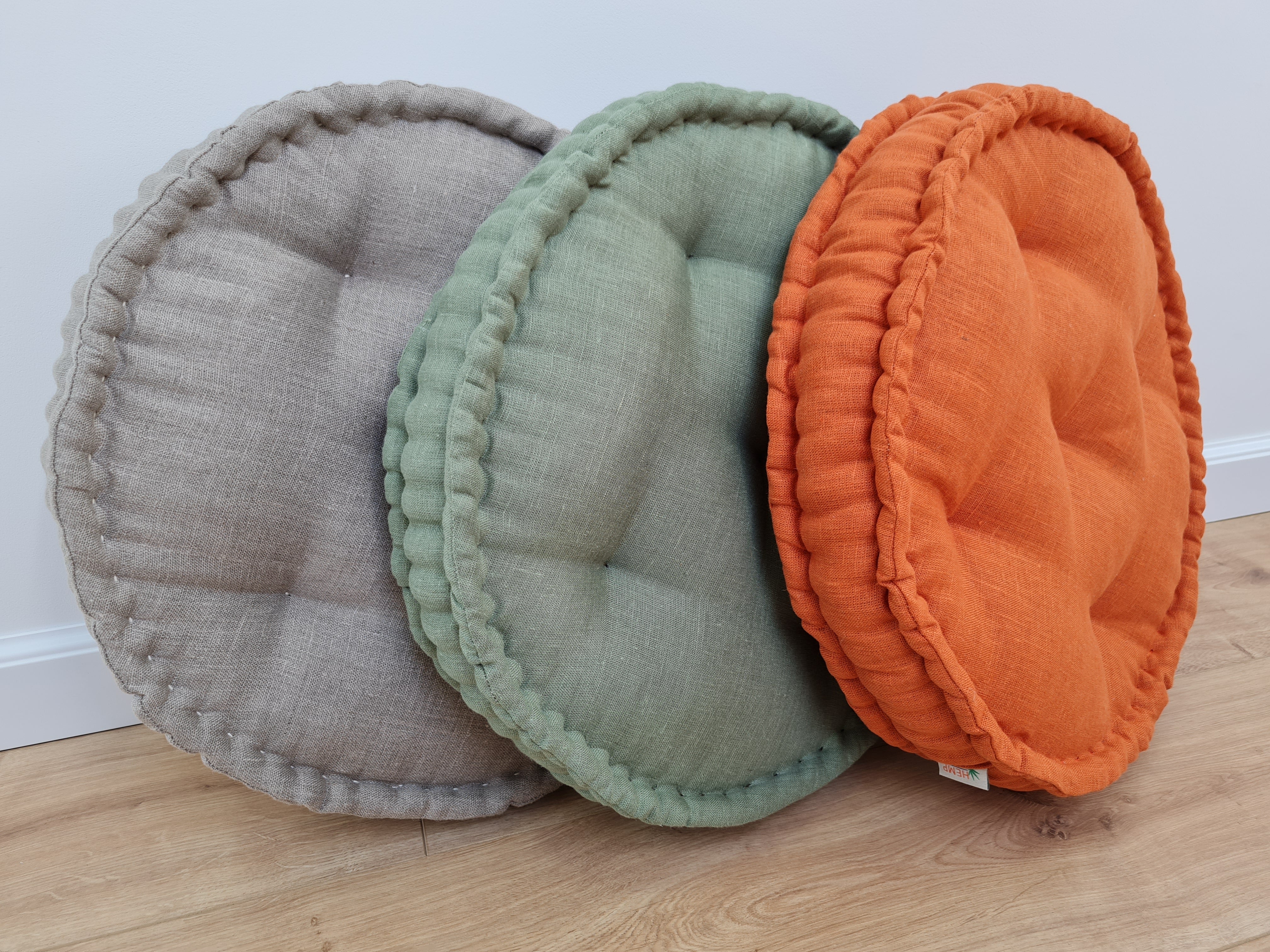 Round Hemp Cushion filled Hemp Fiber in natural Linen fabric organic Floor Chair cushion Meditation pillow custom made size