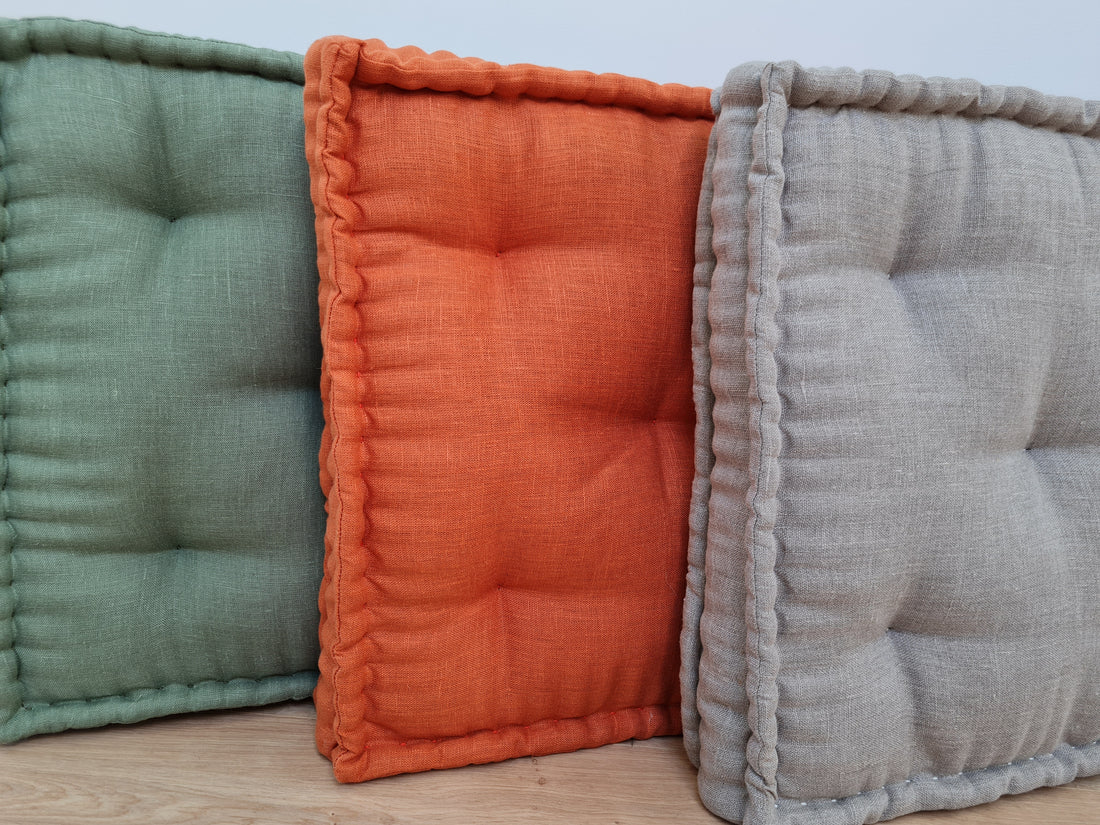 Hemp Linen Floor Cushion fileld organic Hemp Fiber in Natural Linen fabric / floor pillow Pillow seat/Meditation Yoga