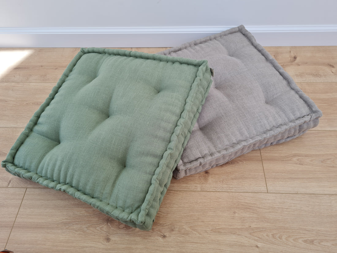 Hemp Linen Floor Cushion fileld organic Hemp Fiber in Natural Linen fabric / floor pillow Pillow seat/Meditation Yoga