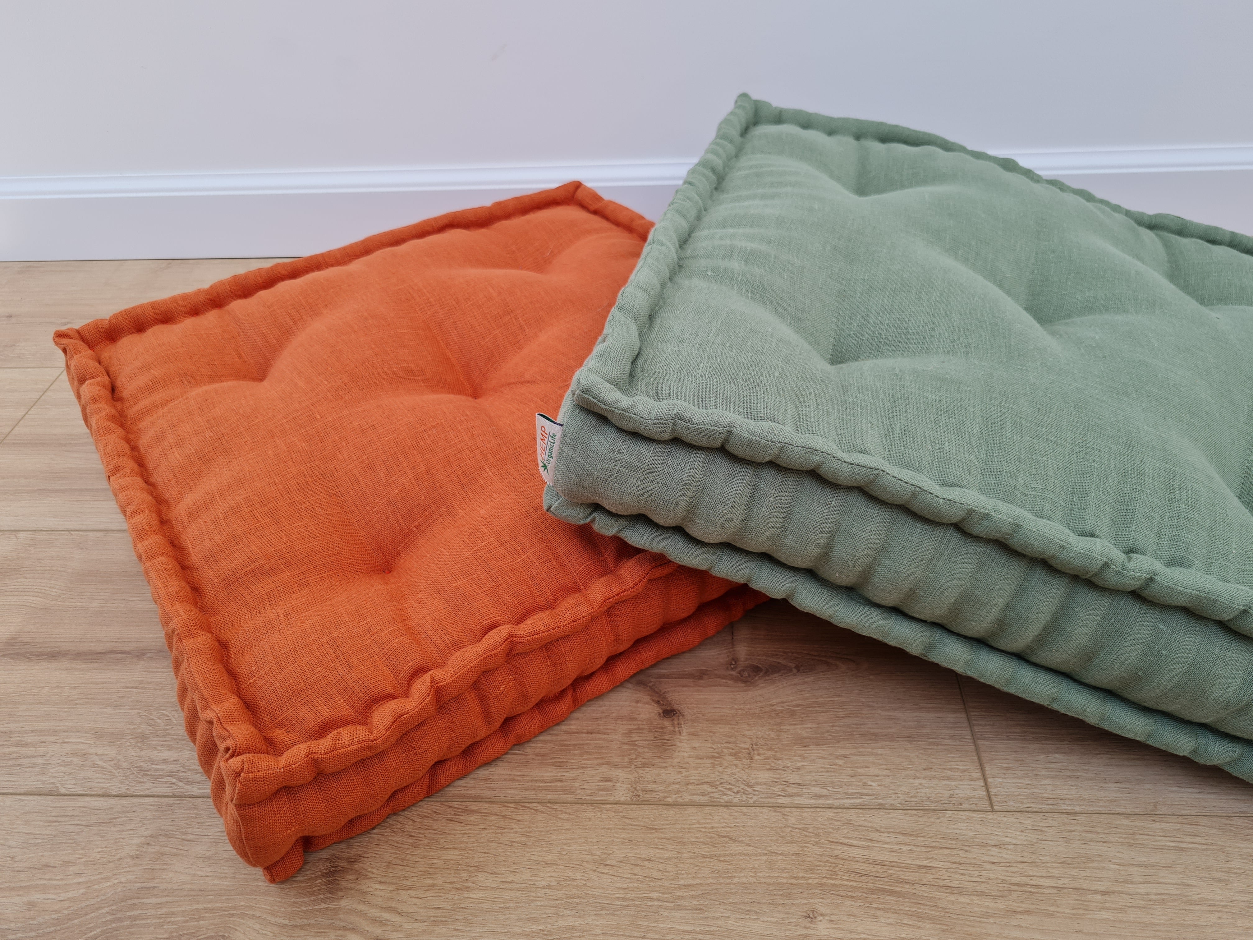Hemp Linen Floor Cushion fileld organic Hemp Fiber in Natural Linen fabric / floor pillow Pillow seat/Meditation Yoga