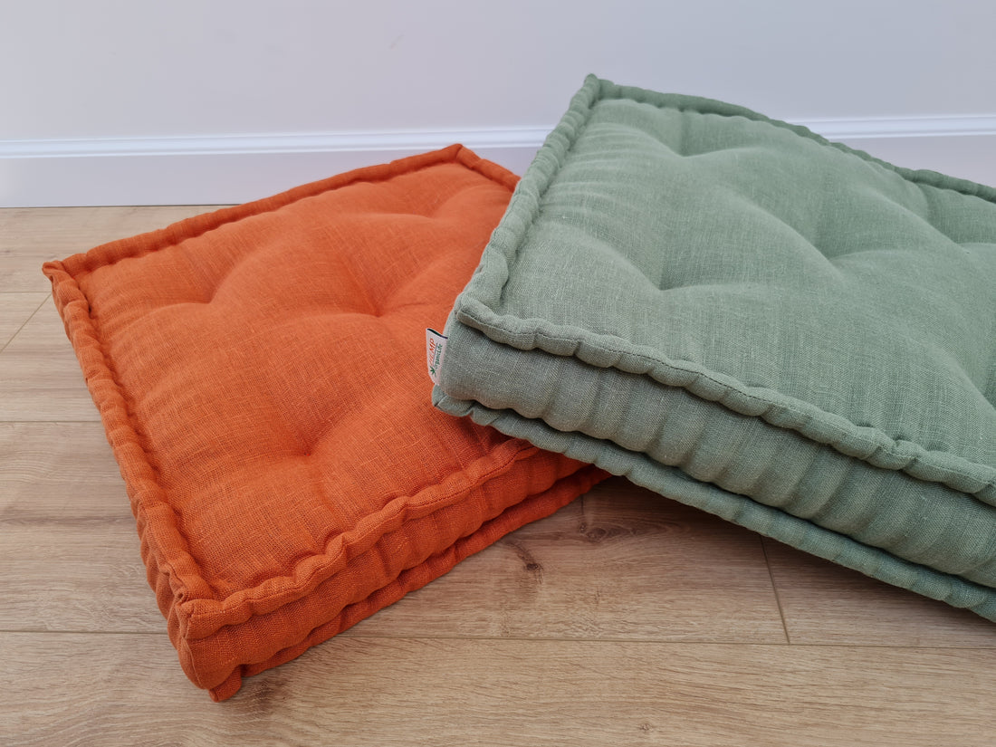 Hemp Linen Floor Cushion fileld organic Hemp Fiber in Natural Linen fabric / floor pillow Pillow seat/Meditation Yoga