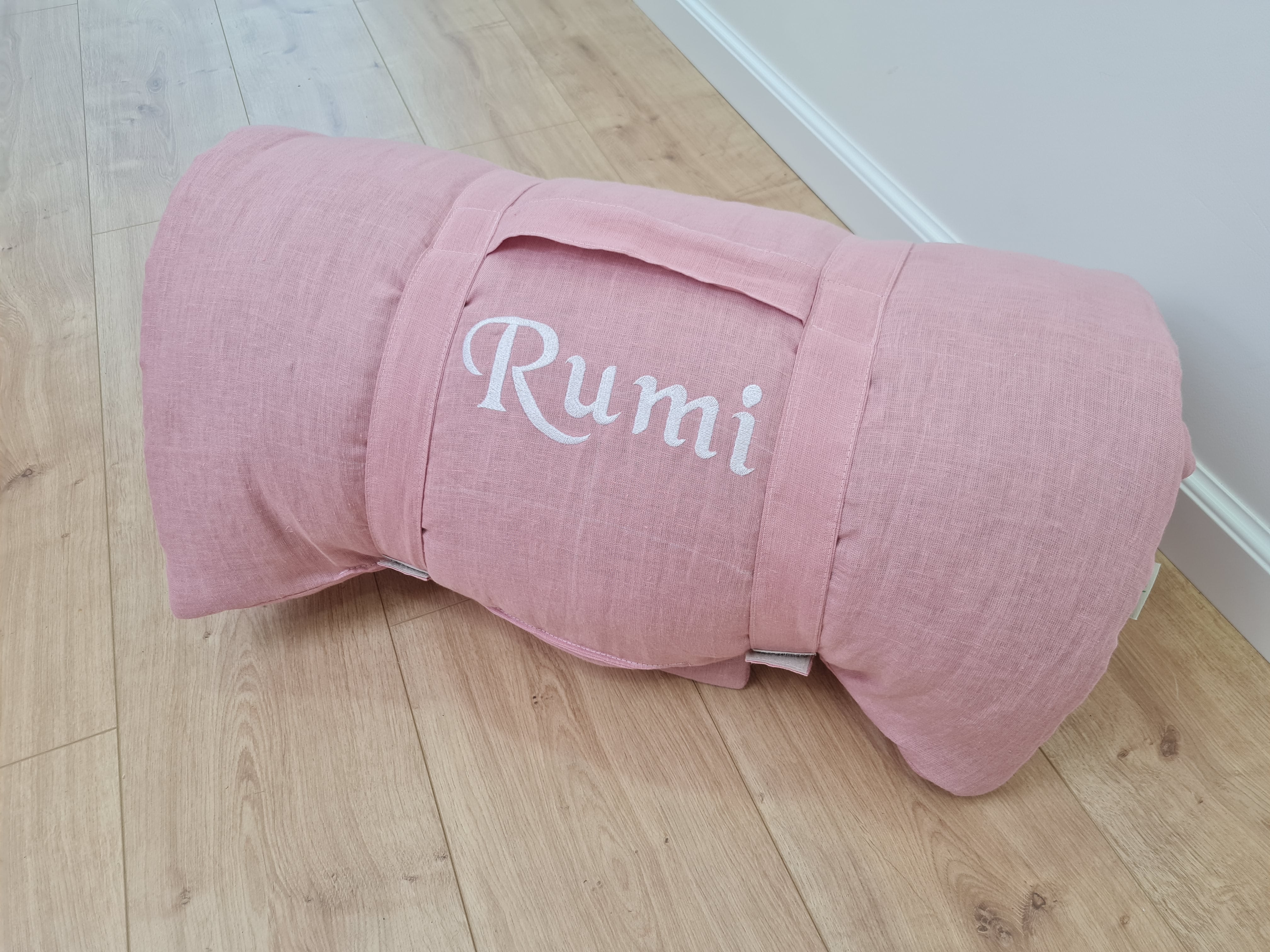 Kindergarten Hemp Linen Sleeping Bag with Pillow School Nap Mat Kids Organic Hemp Fiber Filling in coral pink Linen Fabric hand made