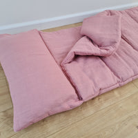 Kindergarten Hemp Linen Sleeping Bag with Pillow School Nap Mat Kids Organic Hemp Fiber Filling in coral pink Linen Fabric hand made