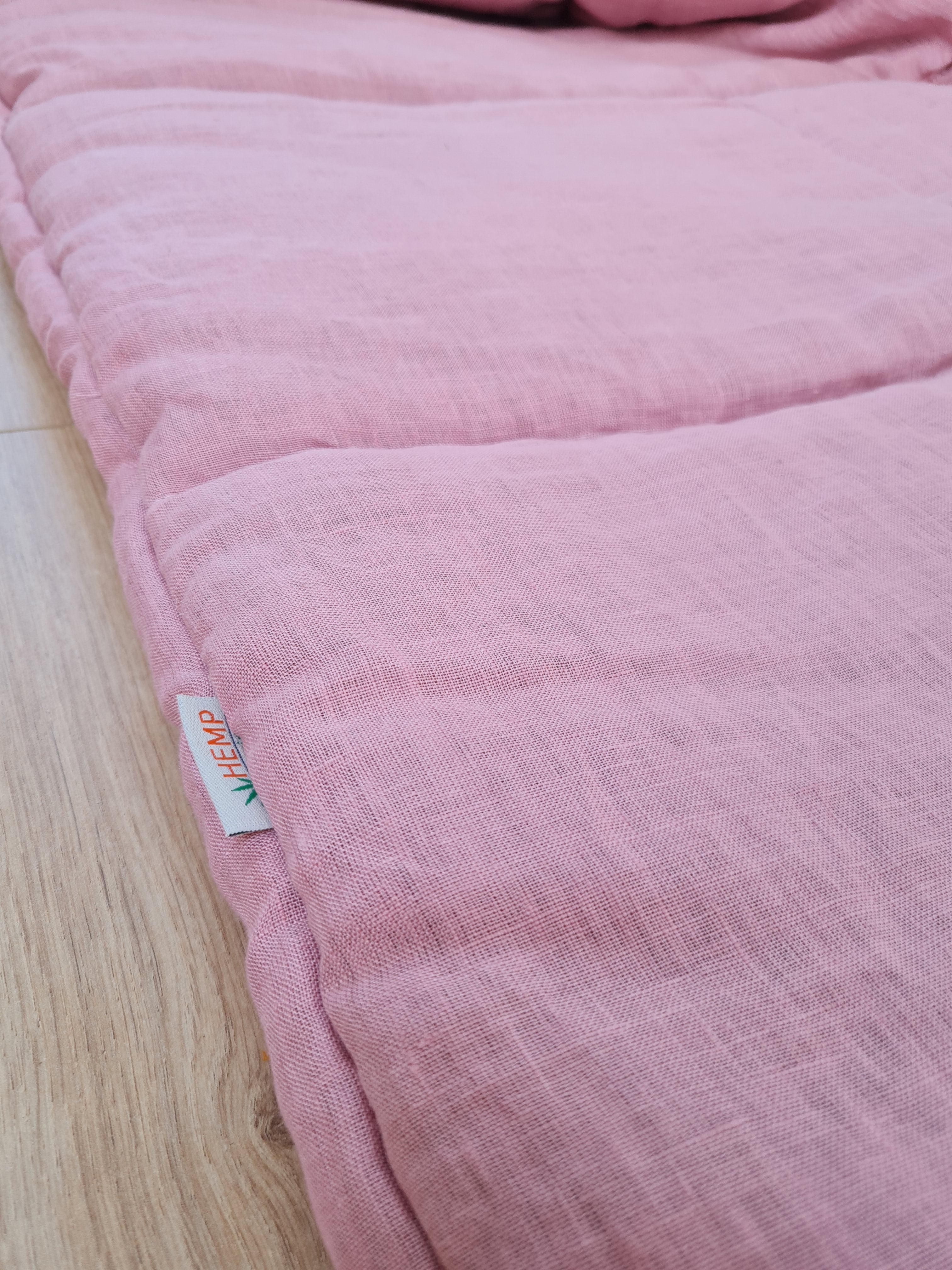 Kindergarten Hemp Linen Sleeping Bag with Pillow School Nap Mat Kids Organic Hemp Fiber Filling in coral pink Linen Fabric hand made