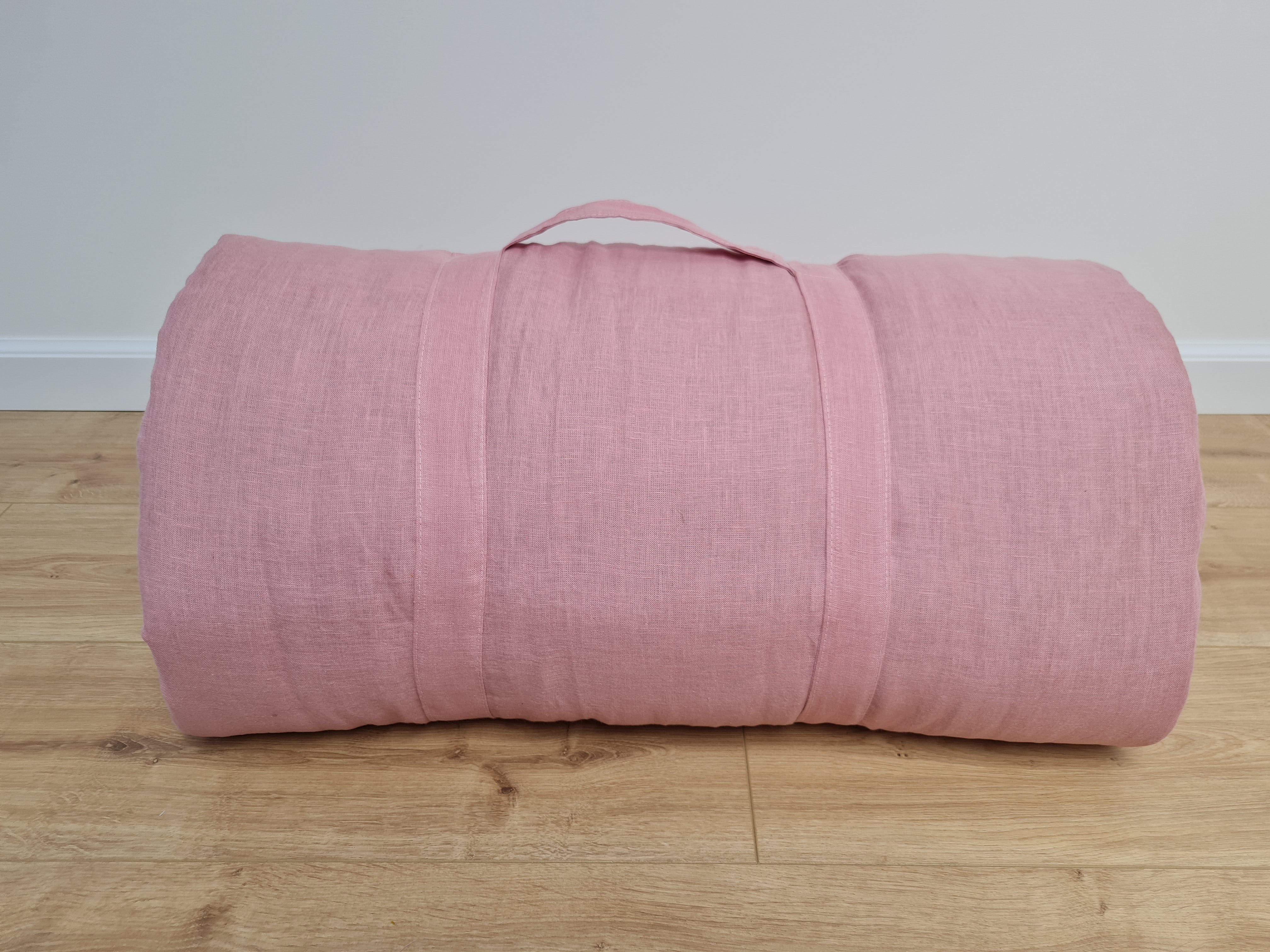 Kindergarten Hemp Linen Sleeping Bag with Pillow School Nap Mat Kids Organic Hemp Fiber Filling in coral pink Linen Fabric hand made