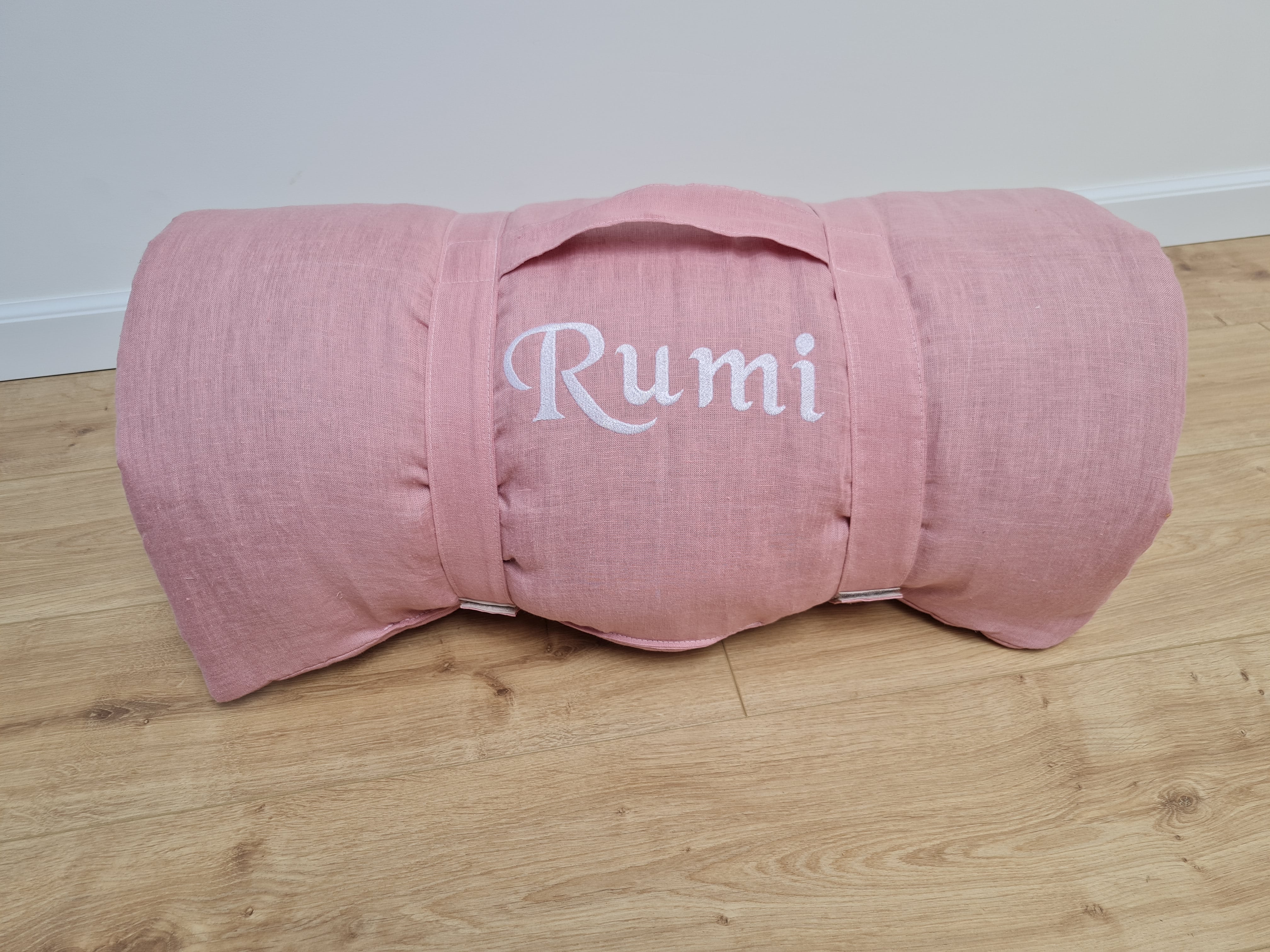 Kindergarten Hemp Linen Sleeping Bag with Pillow School Nap Mat Kids Organic Hemp Fiber Filling in coral pink Linen Fabric hand made