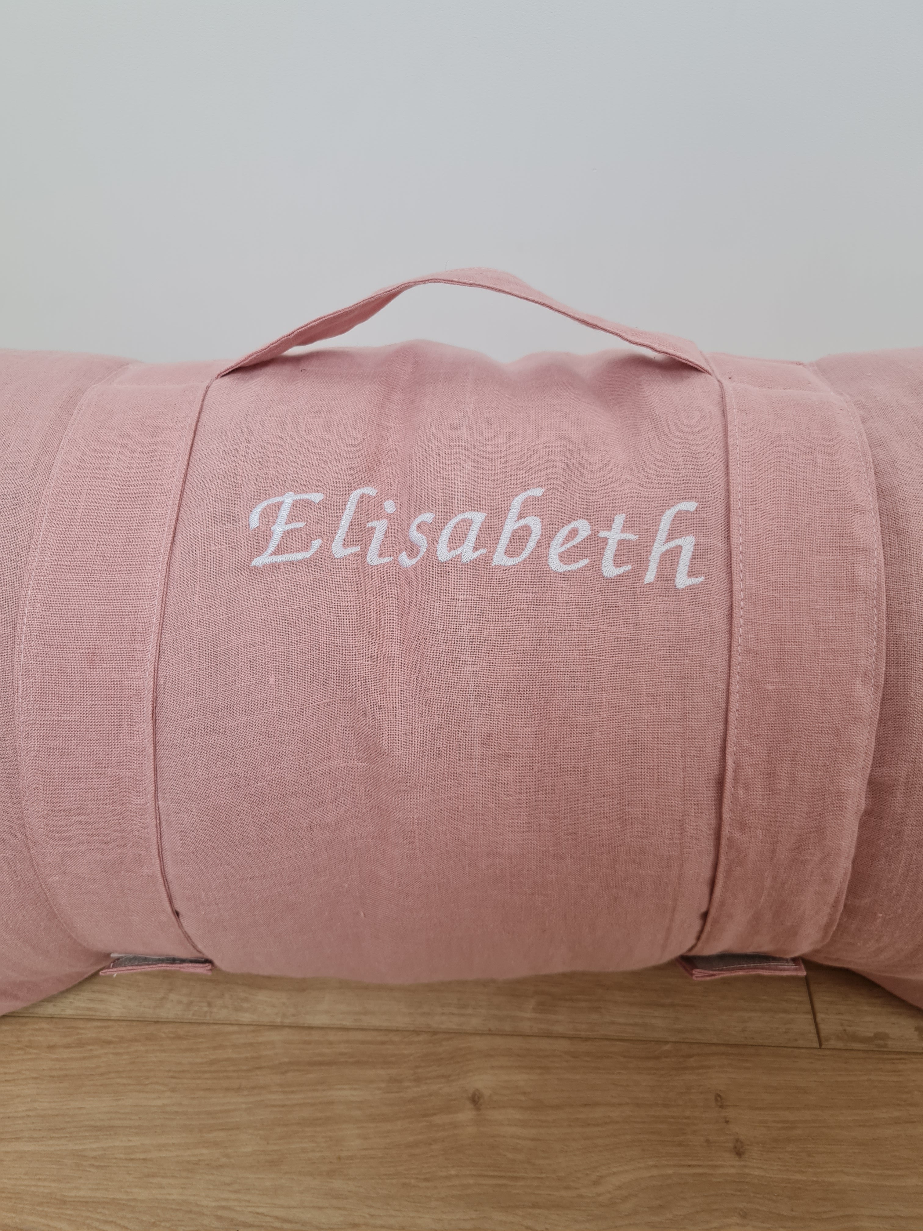 Kindergarten Hemp Linen Sleeping Bag with Pillow School Nap Mat Kids Organic Hemp Fiber Filling in coral pink Linen Fabric hand made