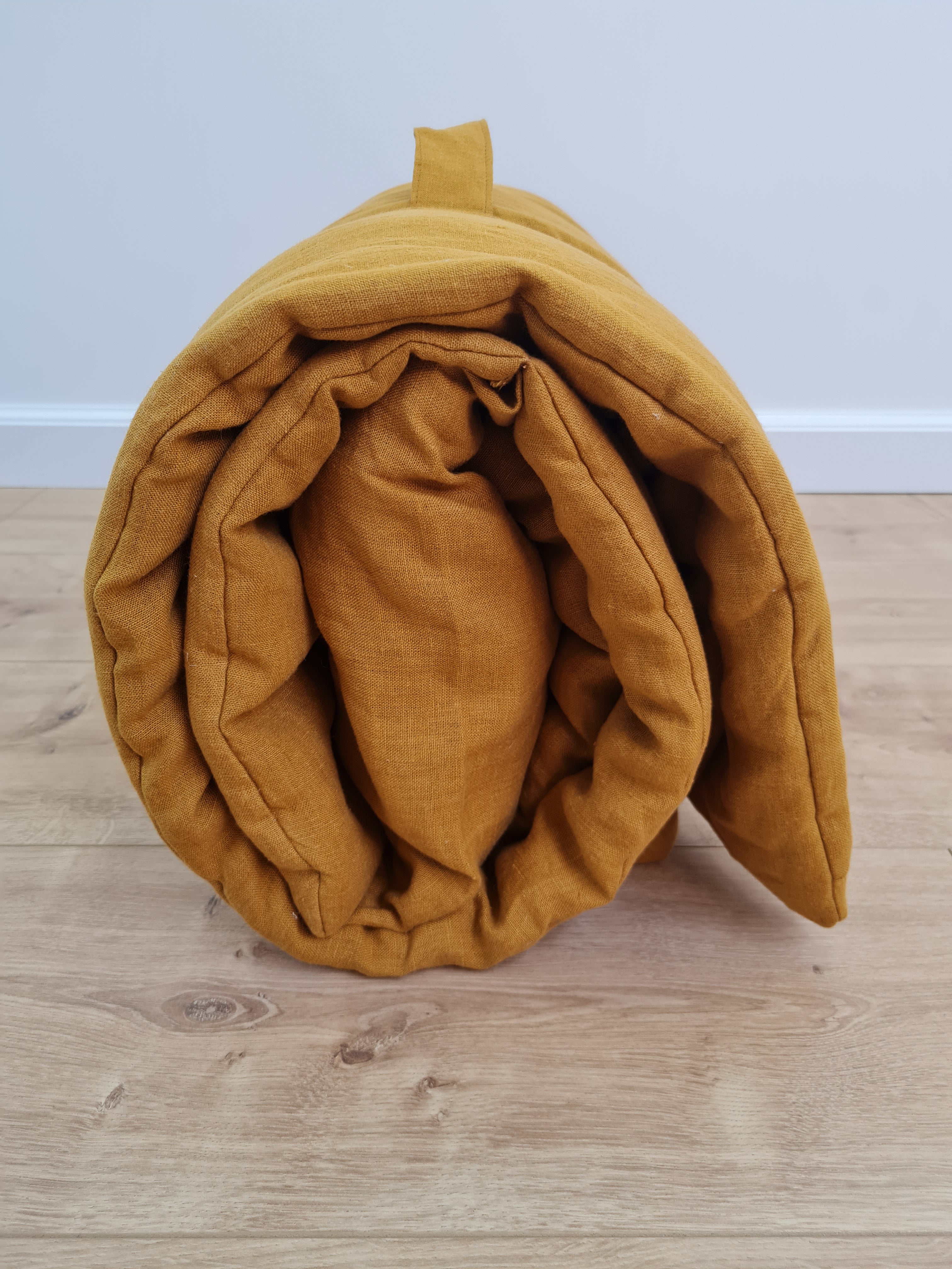 Kindergarten Hemp Linen Sleeping Bag with Pillow School Nap Mat Kids Organic Hemp Fiber Filling in mustard Linen Fabric hand made