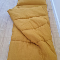 Kindergarten Hemp Linen Sleeping Bag with Pillow School Nap Mat Kids Organic Hemp Fiber Filling in mustard Linen Fabric hand made