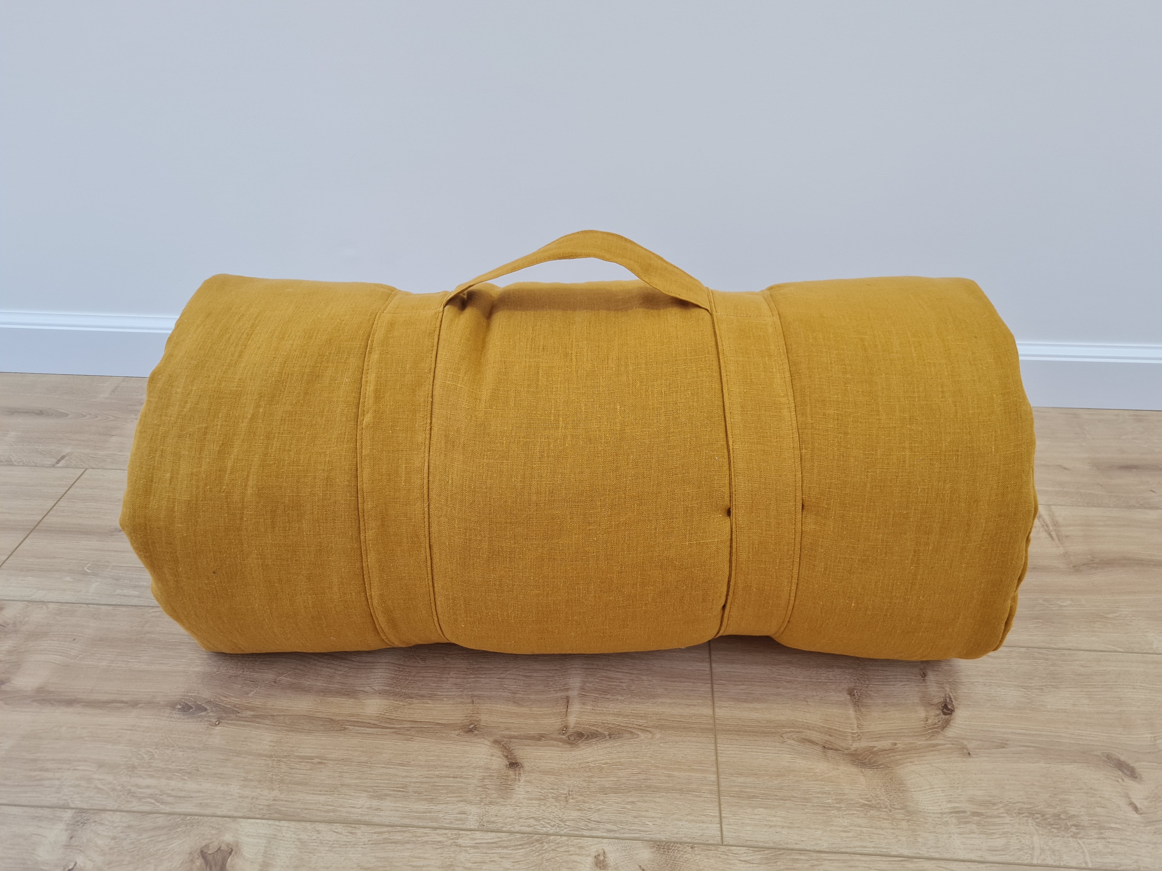 Kindergarten Hemp Linen Sleeping Bag with Pillow School Nap Mat Kids Organic Hemp Fiber Filling in mustard Linen Fabric hand made