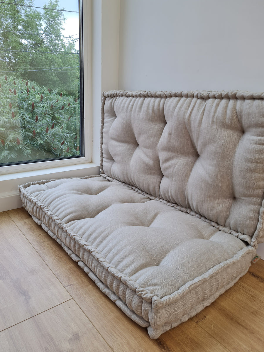 Hemp Custom madeWindow Mudroom Floor bench cushion filled organic hemp fiber in natural non-dyed linen fabric unique all natural pillow