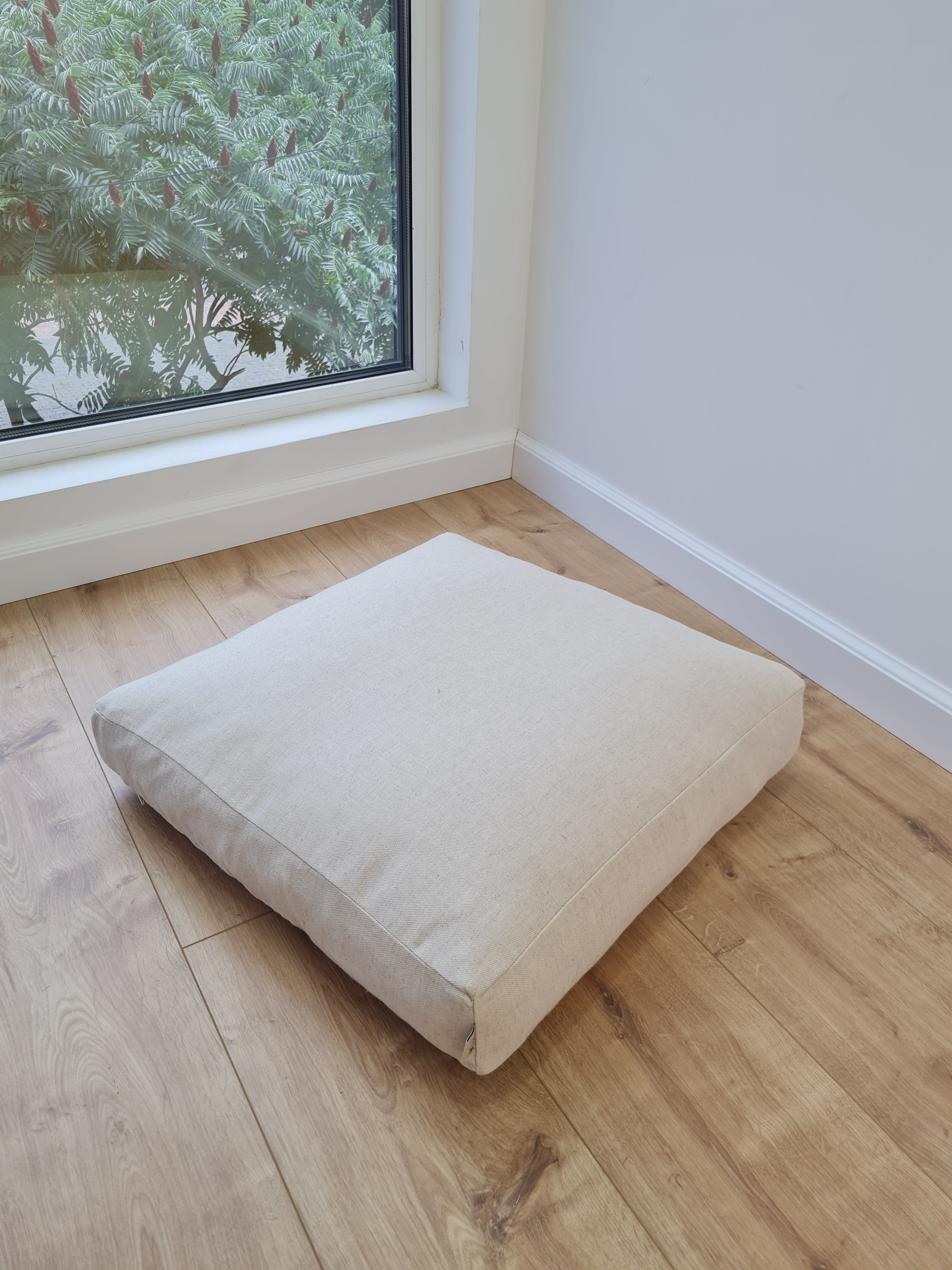 Special listing for Elena one 90 x 90 x 8 cm hemp cushion with removable cover in light blue linen fabric
