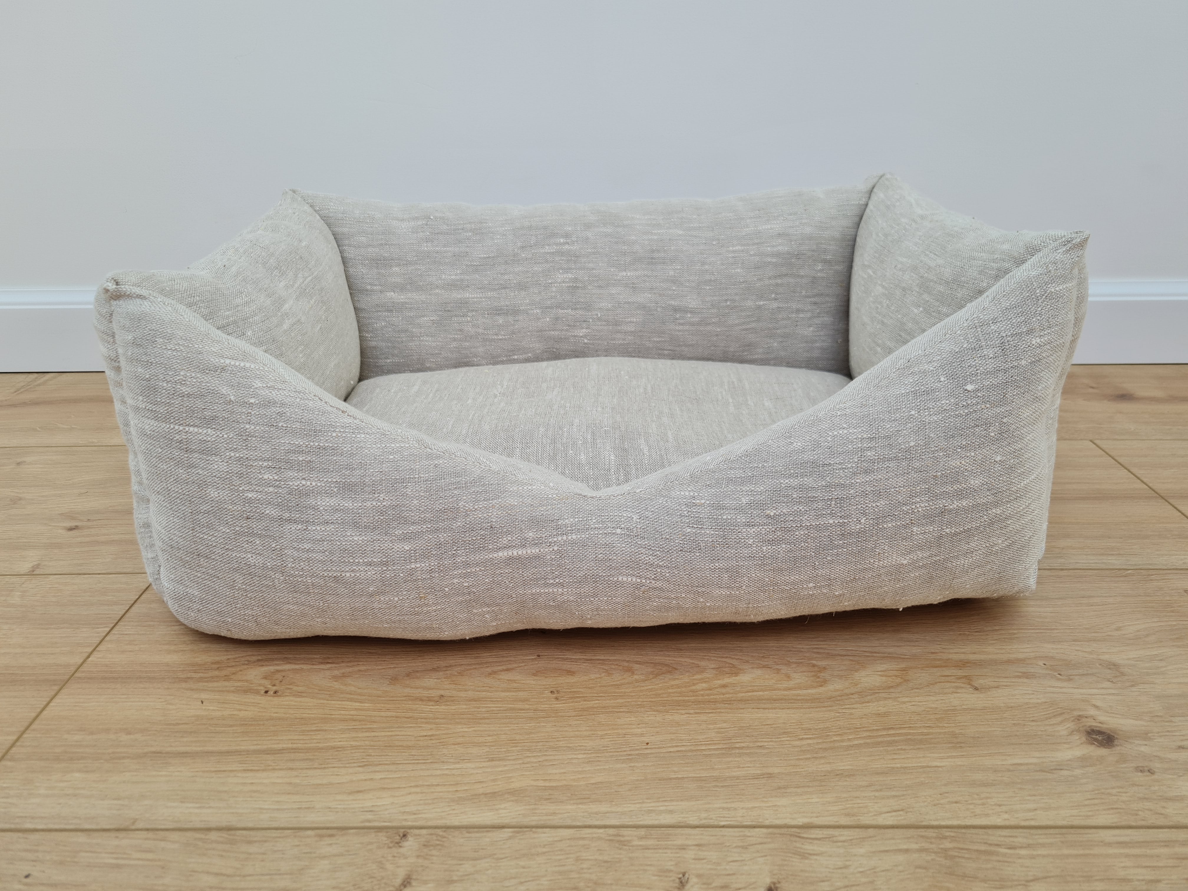 HEMP pet bed in natural non-dyed variegated gray linen fabric filled organic HEMP Fiber - mat carpet - house for cats organic