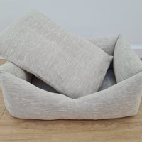HEMP pet bed in natural non-dyed variegated gray linen fabric filled organic HEMP Fiber - mat carpet - house for cats organic