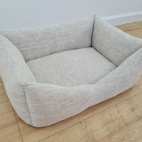 HEMP pet bed in natural non-dyed variegated gray linen fabric filled organic HEMP Fiber - mat carpet - house for cats organic