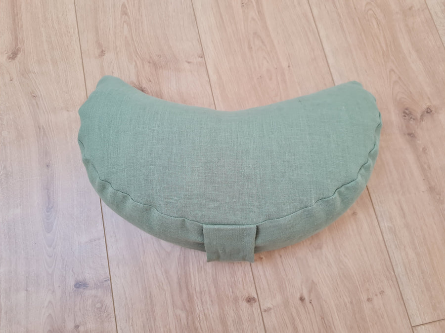 Natural Linen meditation Cresсent cushion Olive filled with buckwheat hulls