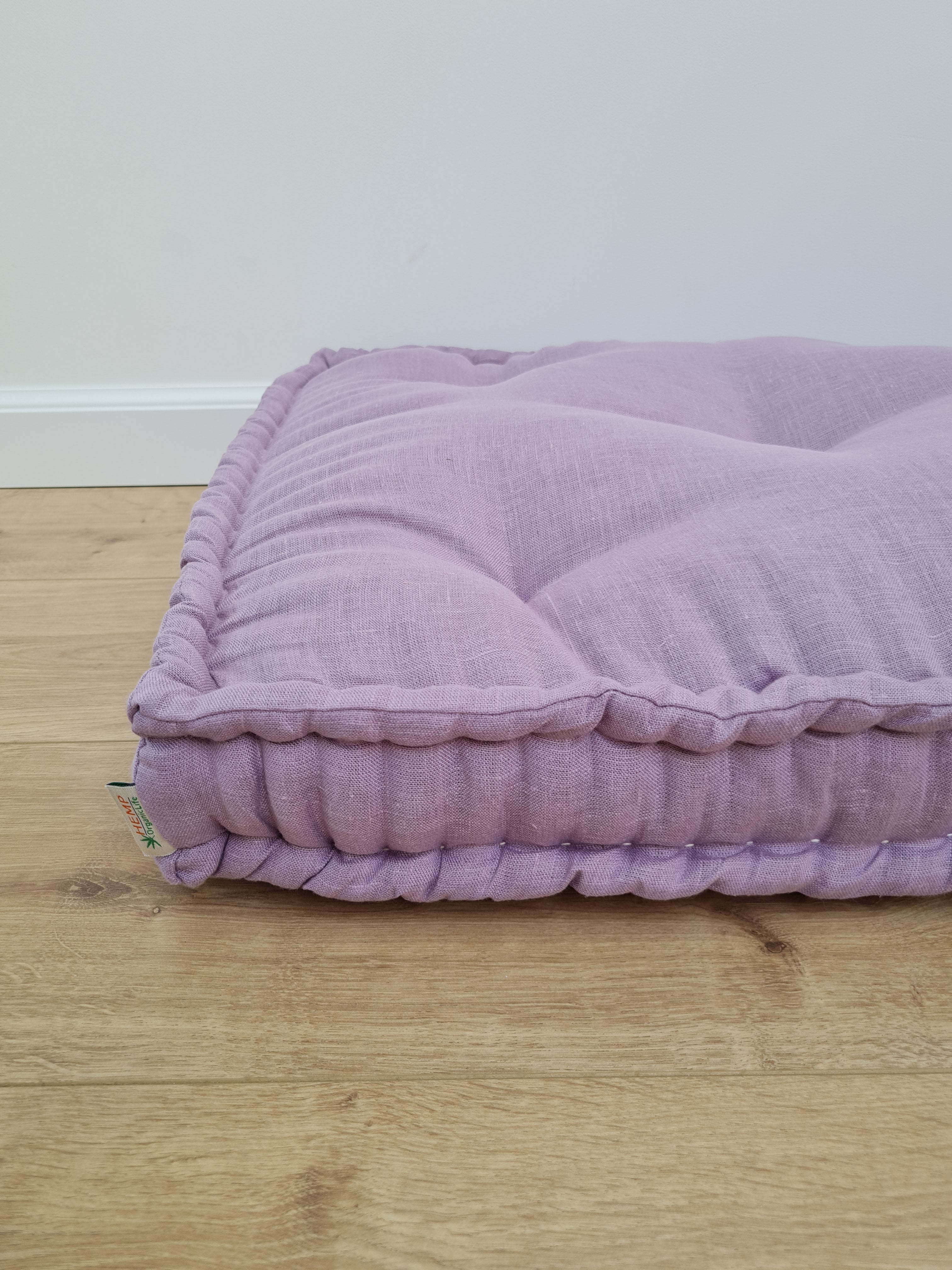Hemp Custom madeWindow Mudroom Floor bench cushion filled organic hemp fiber in natural lilac linen fabric unique all natural pillow