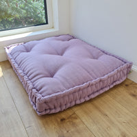 Hemp Custom madeWindow Mudroom Floor bench cushion filled organic hemp fiber in natural lilac linen fabric unique all natural pillow
