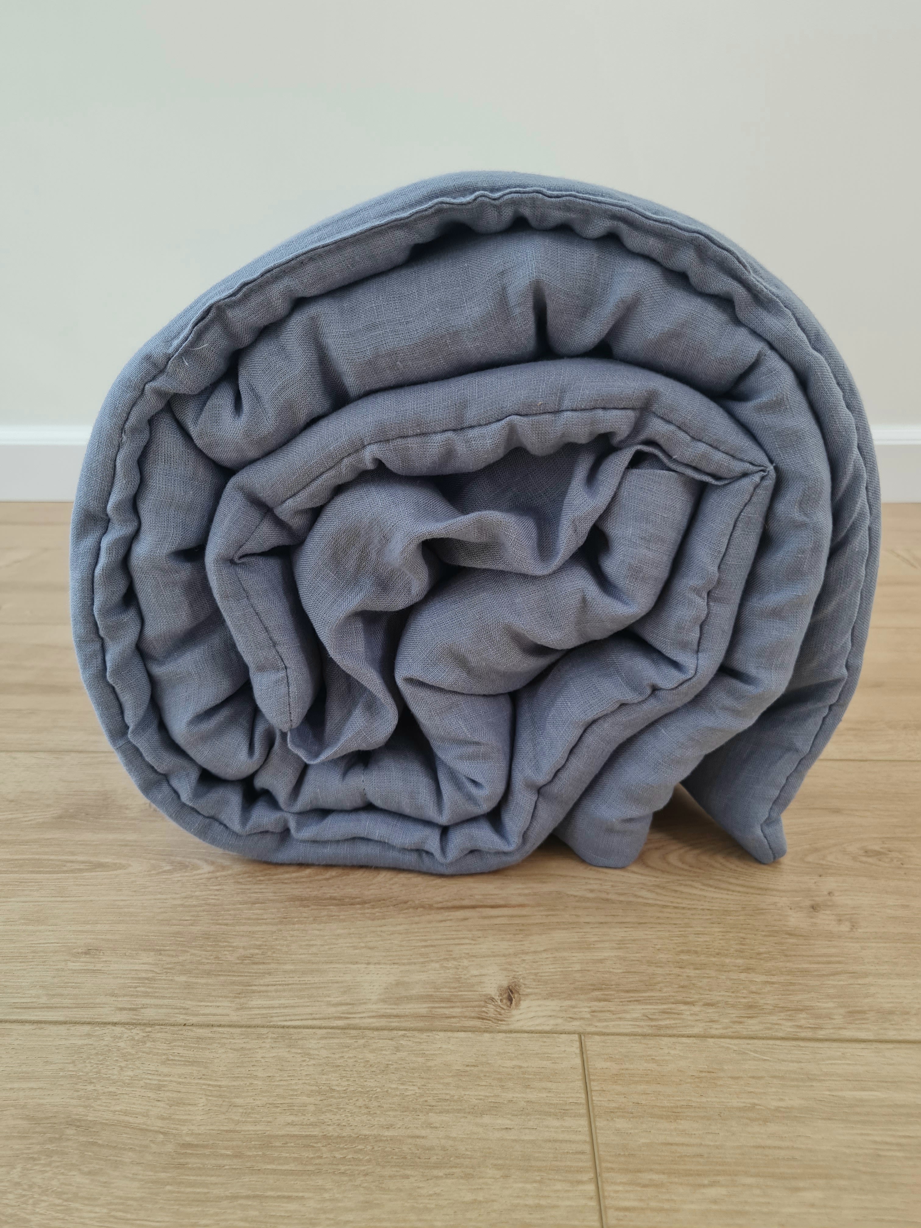 Kindergarten Hemp Linen Sleeping Bag with Pillow School Nap Mat Kids Organic Hemp Fiber Filling in light blue Linen Fabric, hand made