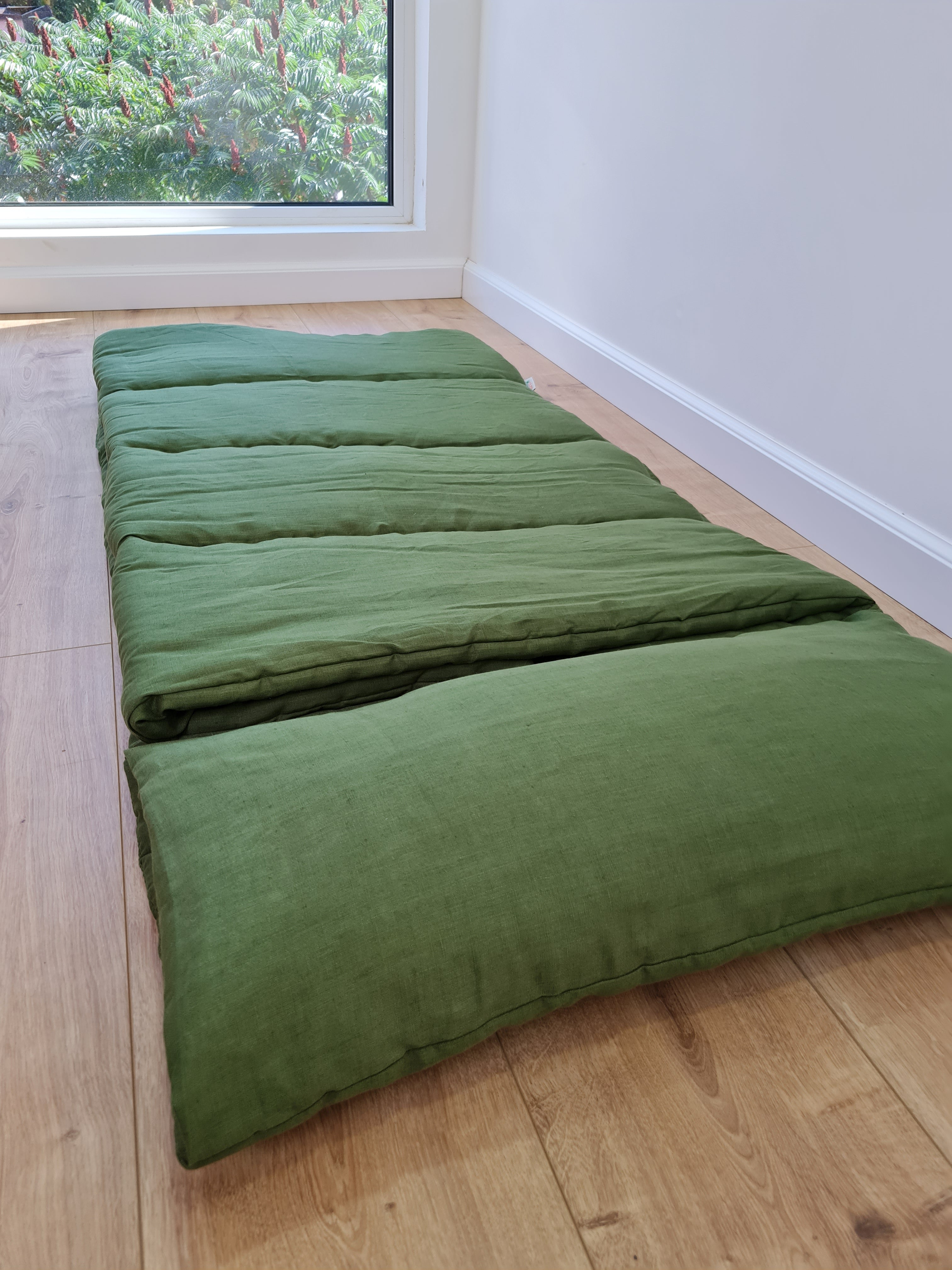 Kindergarten Hemp Linen Sleeping Bag with Pillow School Nap Mat Kids Organic Hemp Fiber Filling in green Linen Fabric blanket, hand made