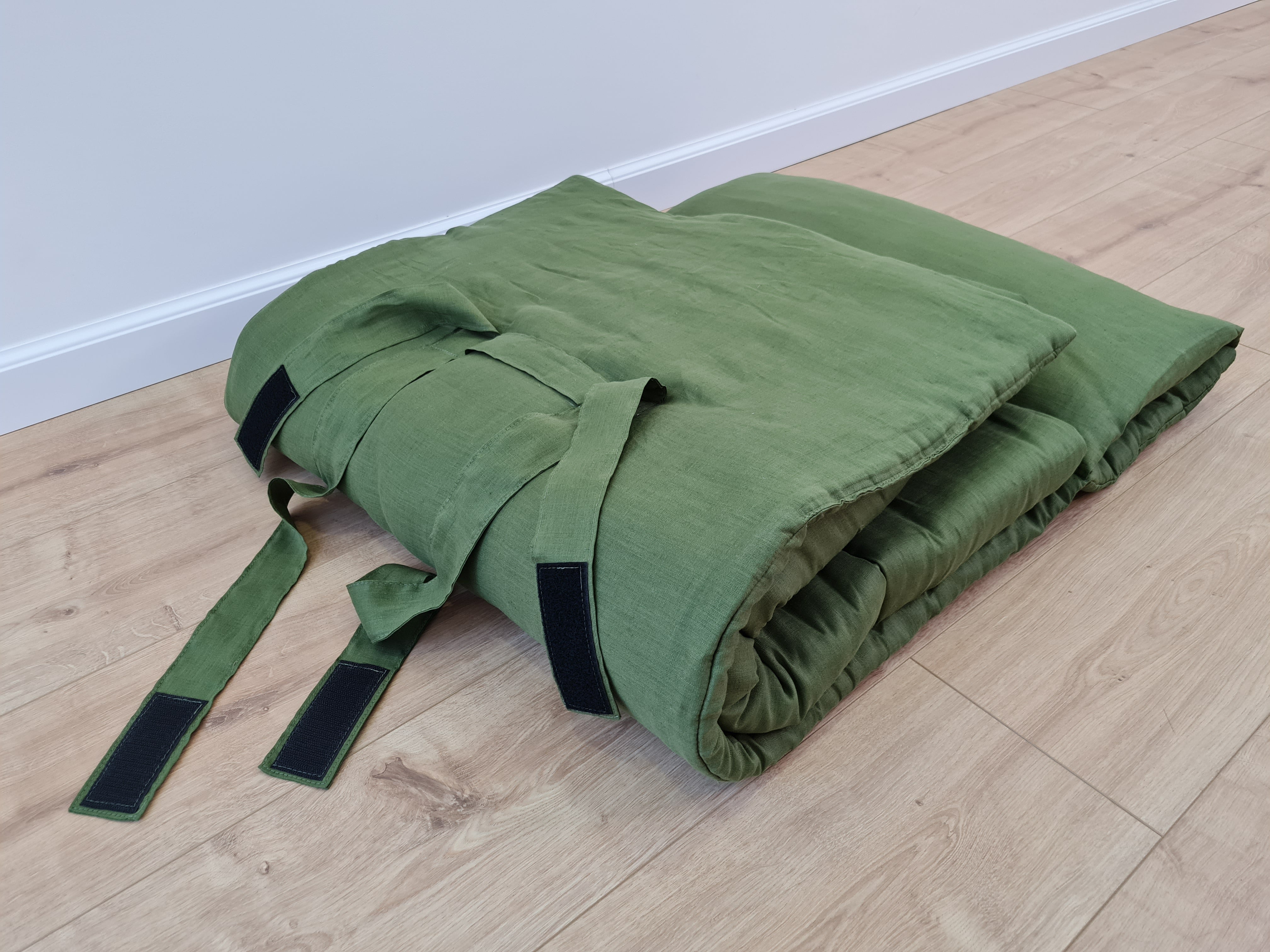 Kindergarten Hemp Linen Sleeping Bag with Pillow School Nap Mat Kids Organic Hemp Fiber Filling in green Linen Fabric blanket, hand made
