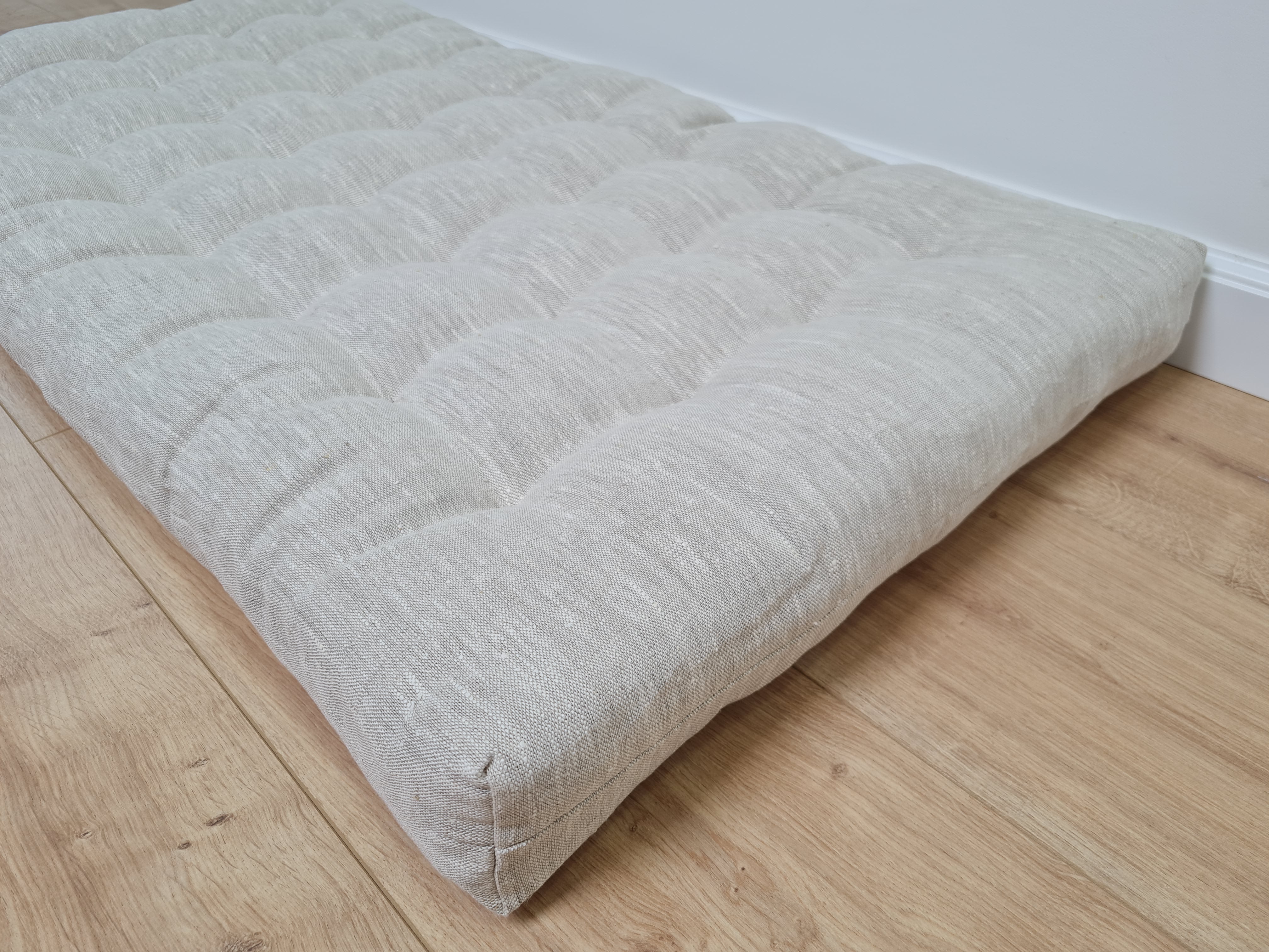 Hemp Linen cushion mat with organic hemp fiber filling in natural non dyed linen fabric window bench cushion custom made