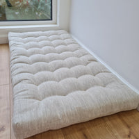 Hemp Linen cushion mat with organic hemp fiber filling in natural non dyed linen fabric window bench cushion custom made