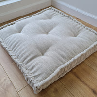 Hemp Custom madeWindow Mudroom Floor bench cushion filled organic hemp fiber in natural non-dyed light gray linen fabric all natural pillow