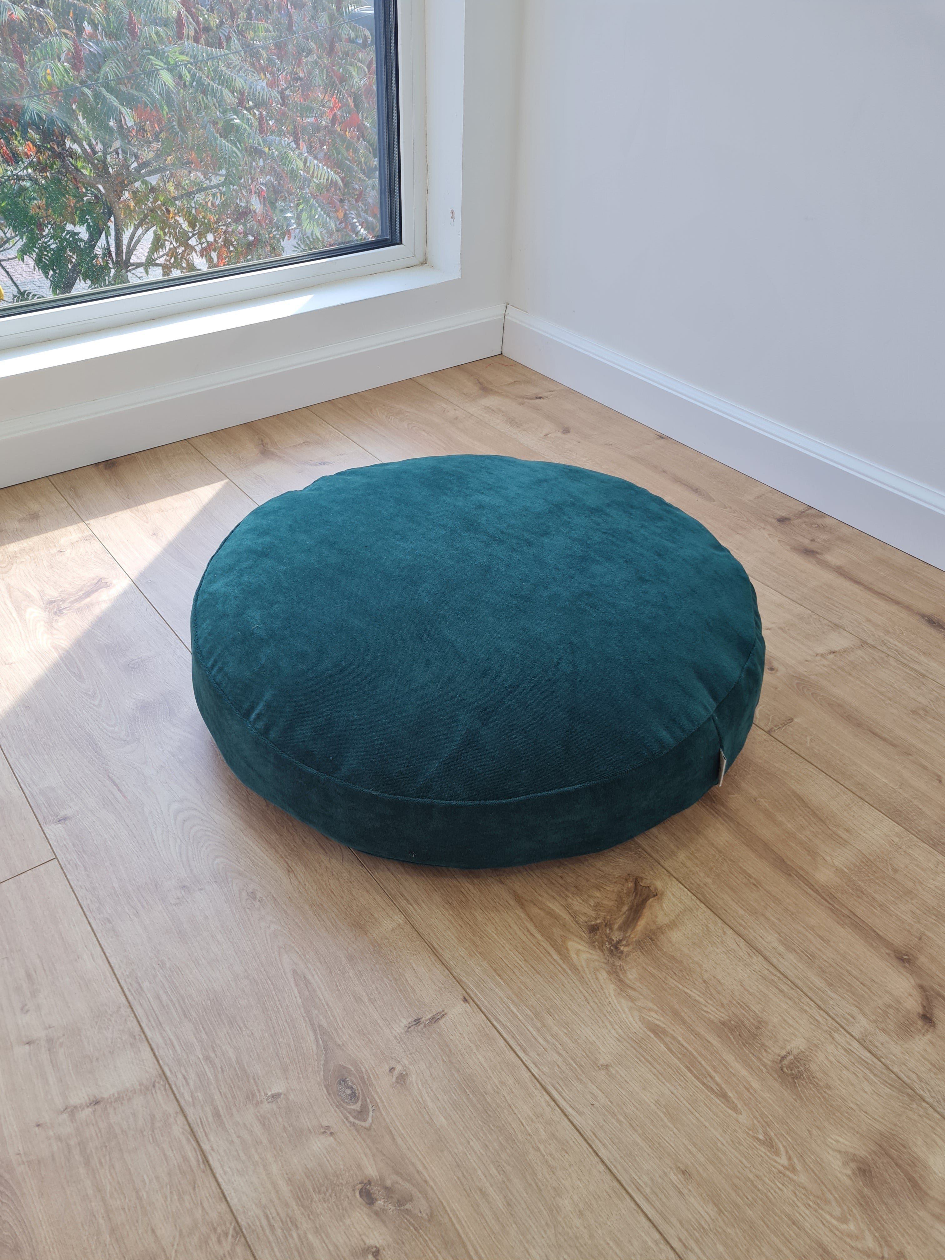 Round Hemp Cushion with Removable Green Velvet Cotton Cover Hemp Fiber Filling in Italian velvet fabric Floor cushion pillow custom made