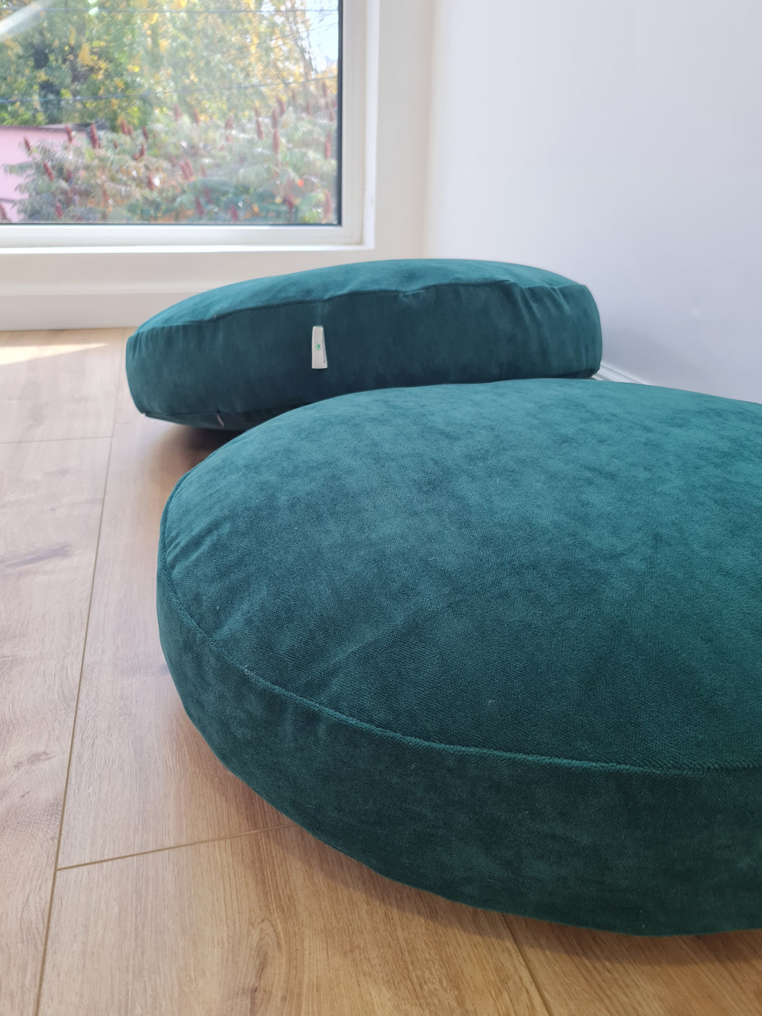 Green Hemp Floor cushion with organic hemp fiber filling in linen