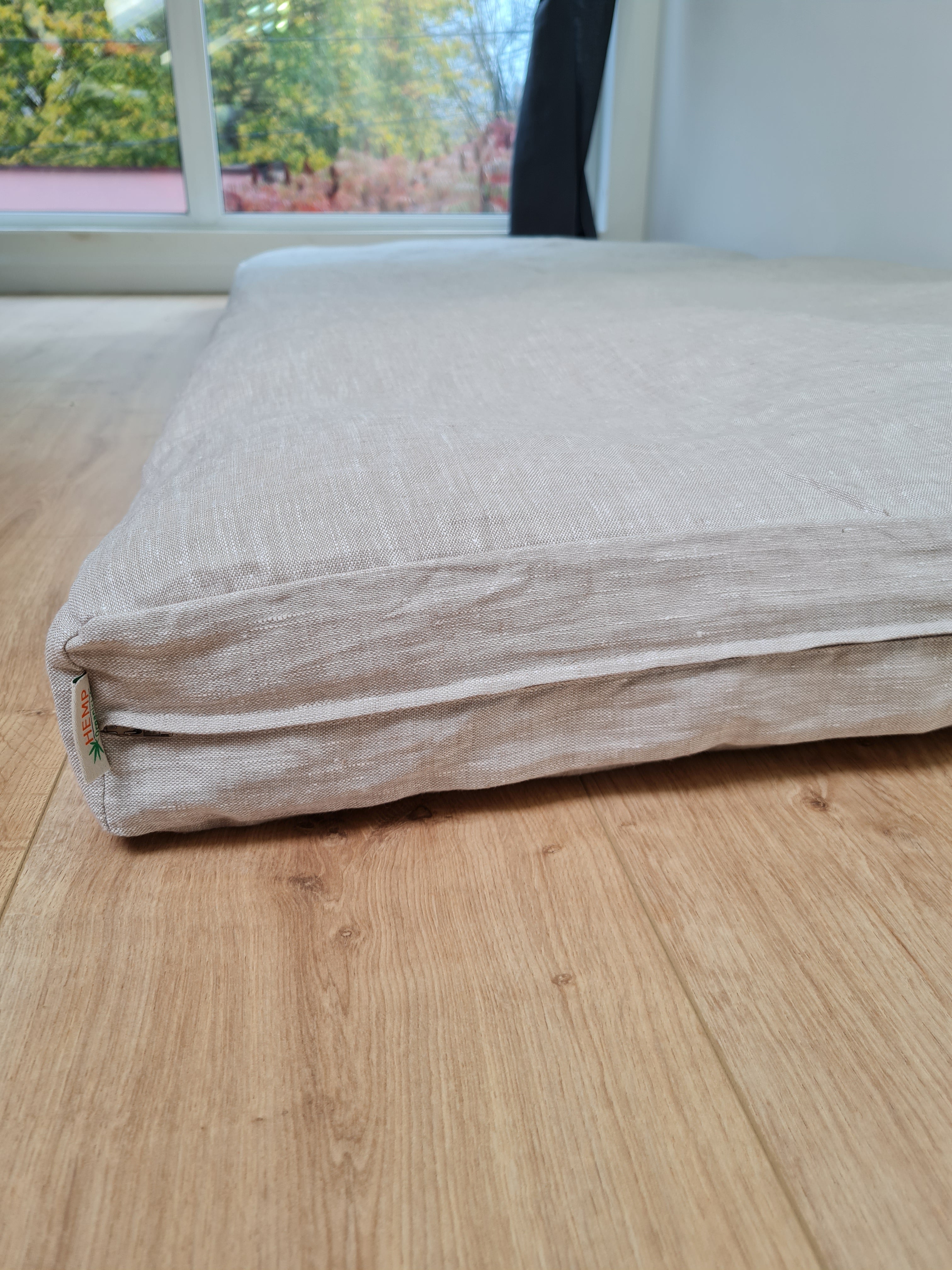 Linen Cover with zipper for shikibuton 3" thik in Grey Undyed Unbleached Natural Linen Fabric Queen Full, Twin, King Custom size