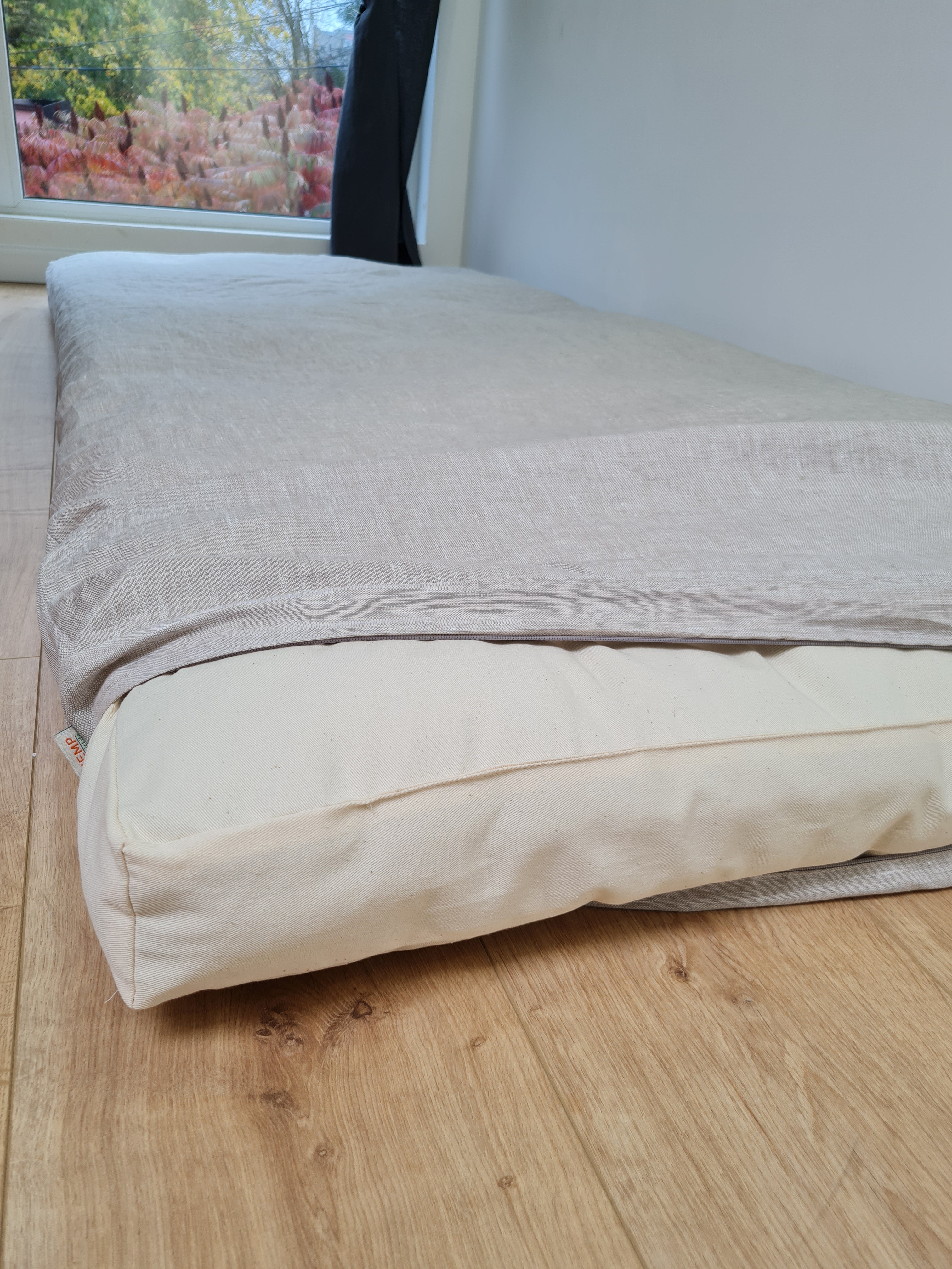 Linen Cover with zipper for shikibuton 3" thik in Grey Undyed Unbleached Natural Linen Fabric Queen Full, Twin, King Custom size