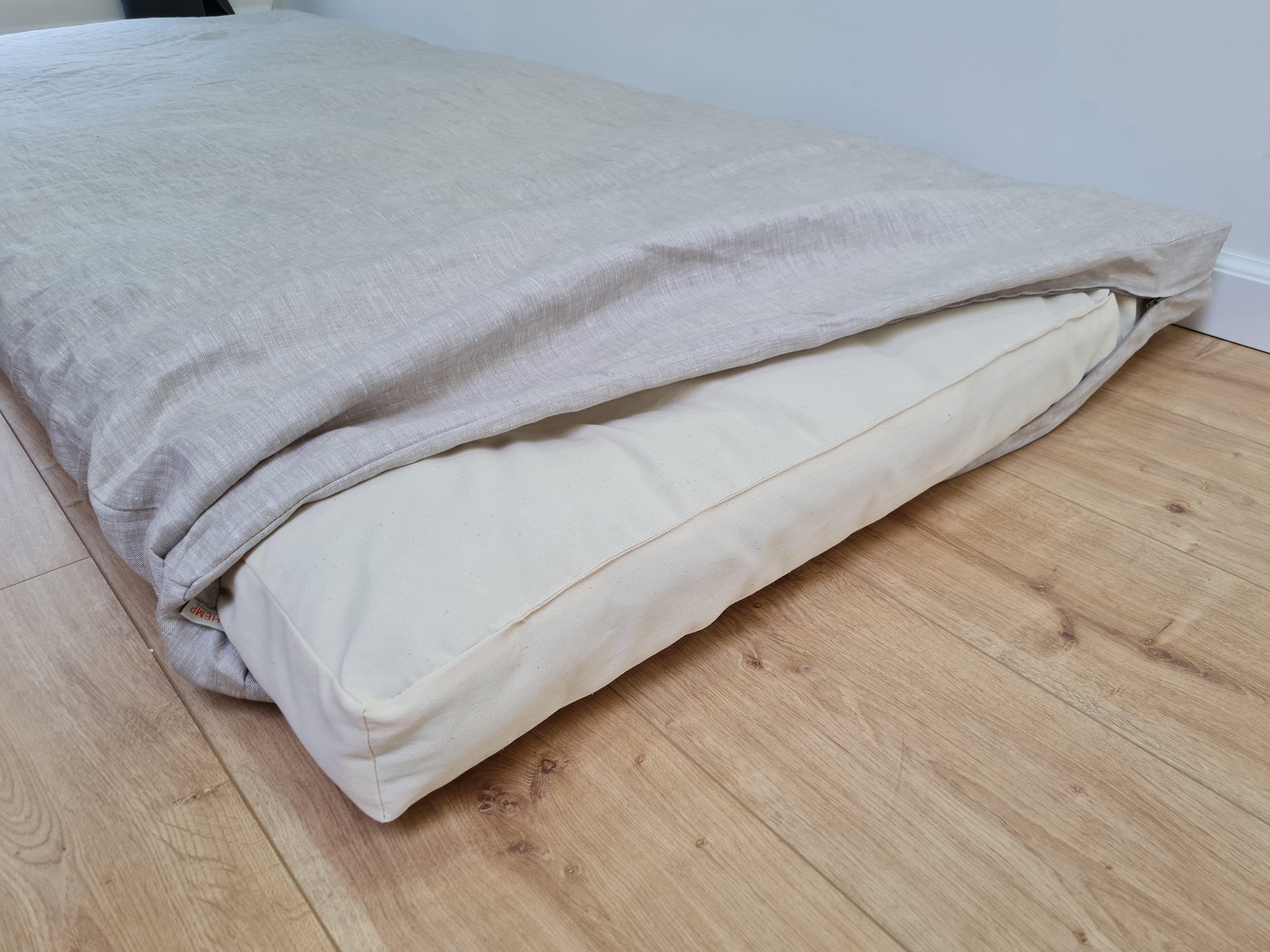 Linen Cover with zipper for shikibuton 3" thik in Grey Undyed Unbleached Natural Linen Fabric Queen Full, Twin, King Custom size
