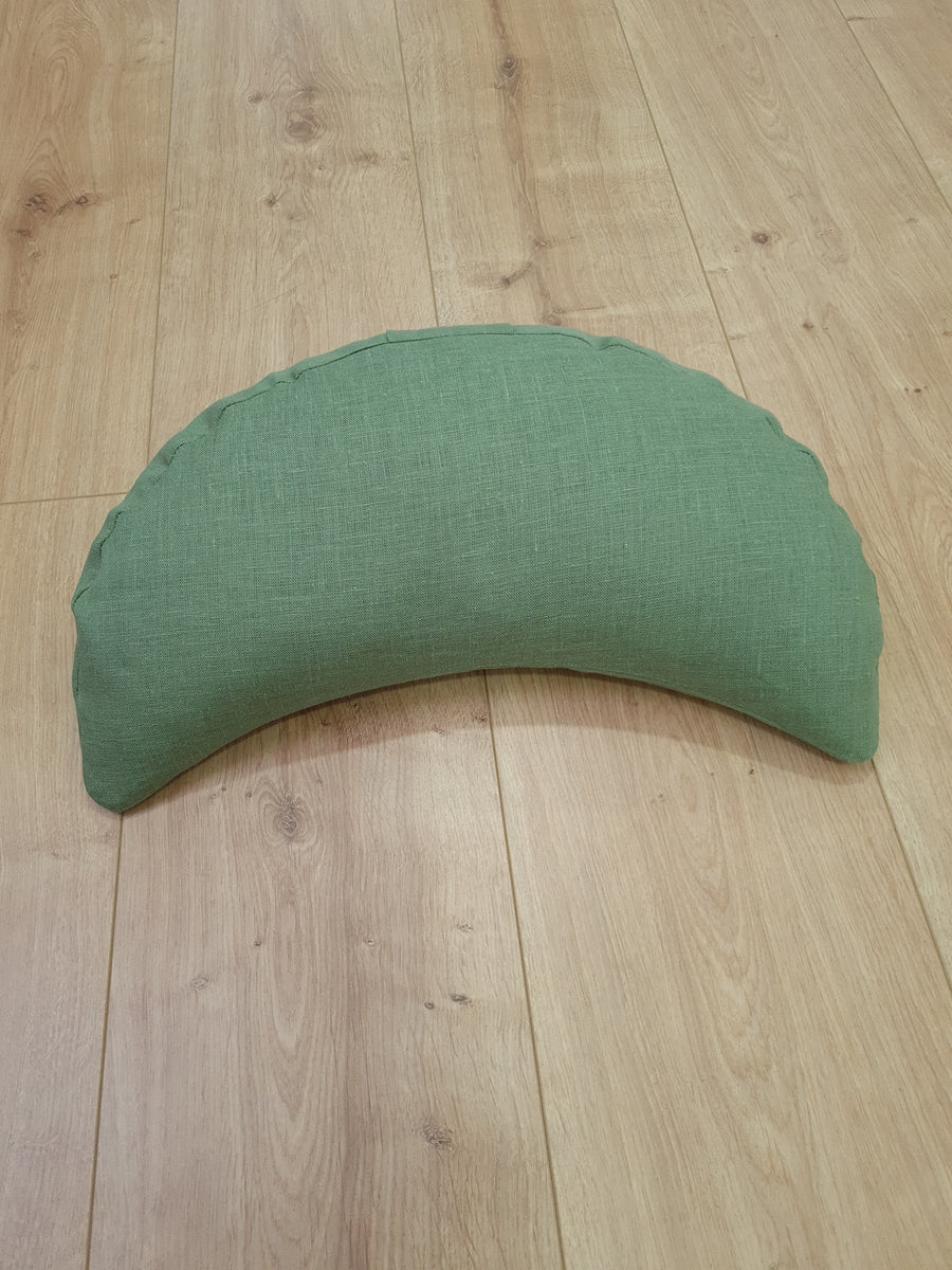 Natural Linen meditation Cresсent cushion Olive filled with buckwheat hulls
