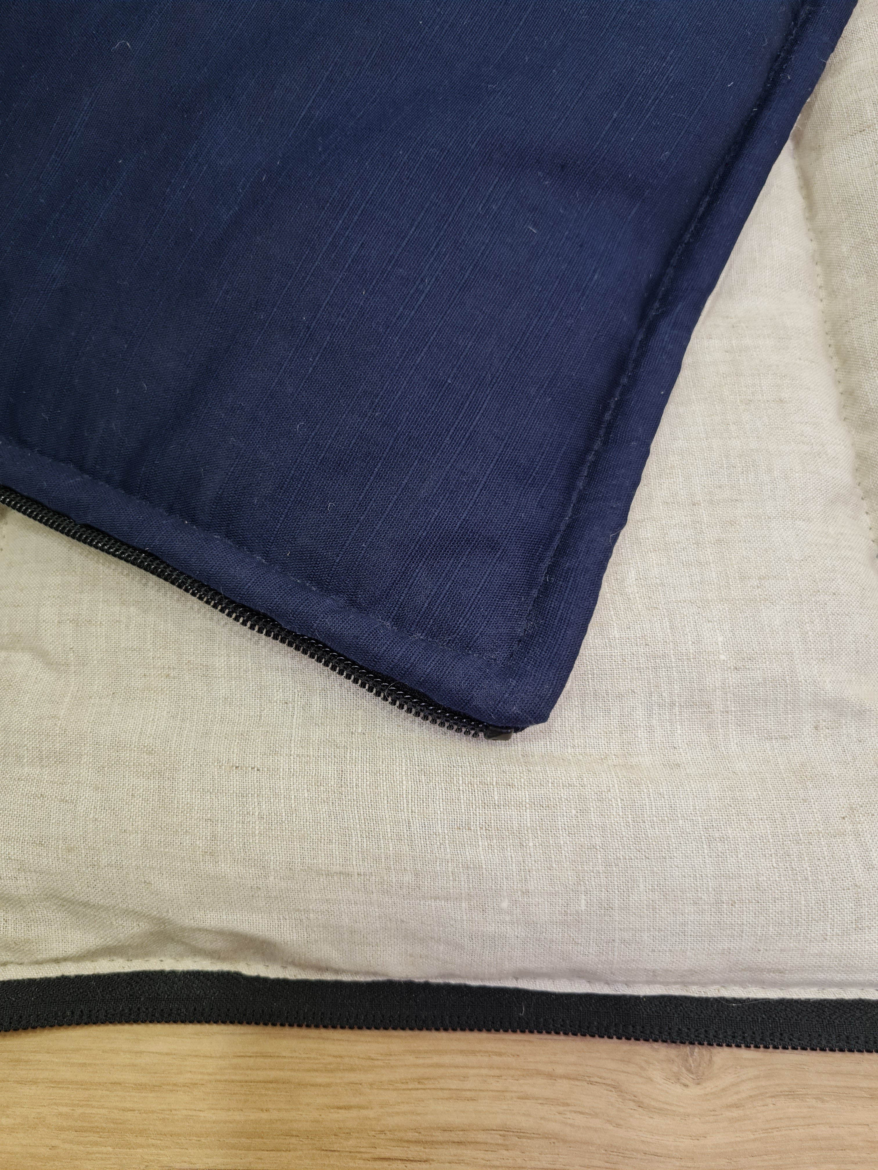Natural Kids HEMP Linen Sleeping Bag with Hood in dark blue School Nap mat for Kids, camping van sleeping bag organic hemp fiber filling