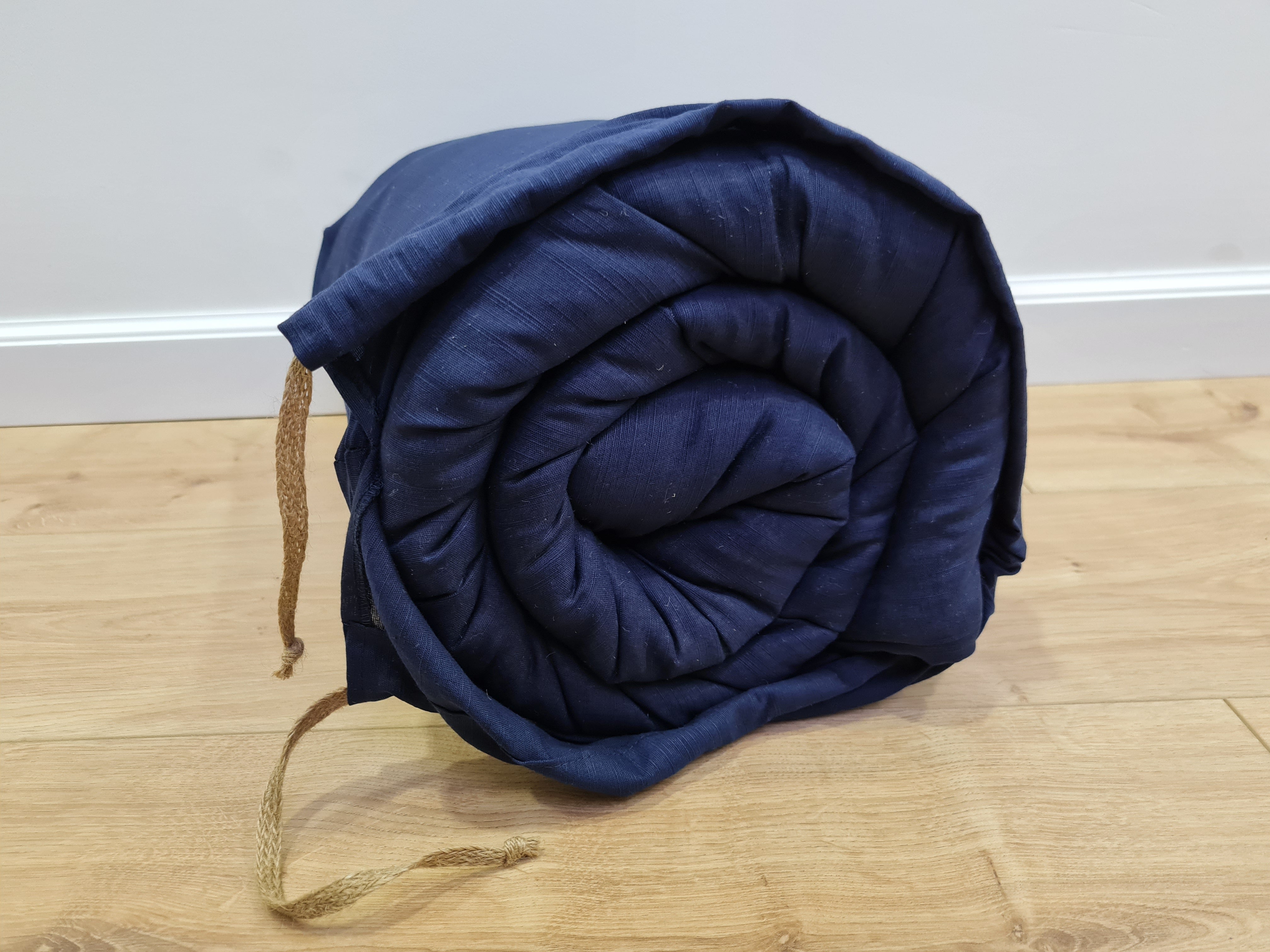Natural Kids HEMP Linen Sleeping Bag with Hood in dark blue School Nap mat for Kids, camping van sleeping bag organic hemp fiber filling