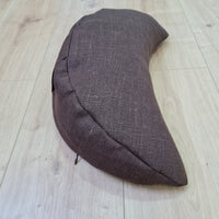 Brown linen meditation Crescent cushion filled with buckwheat hulls gift for him Yoga support pillow